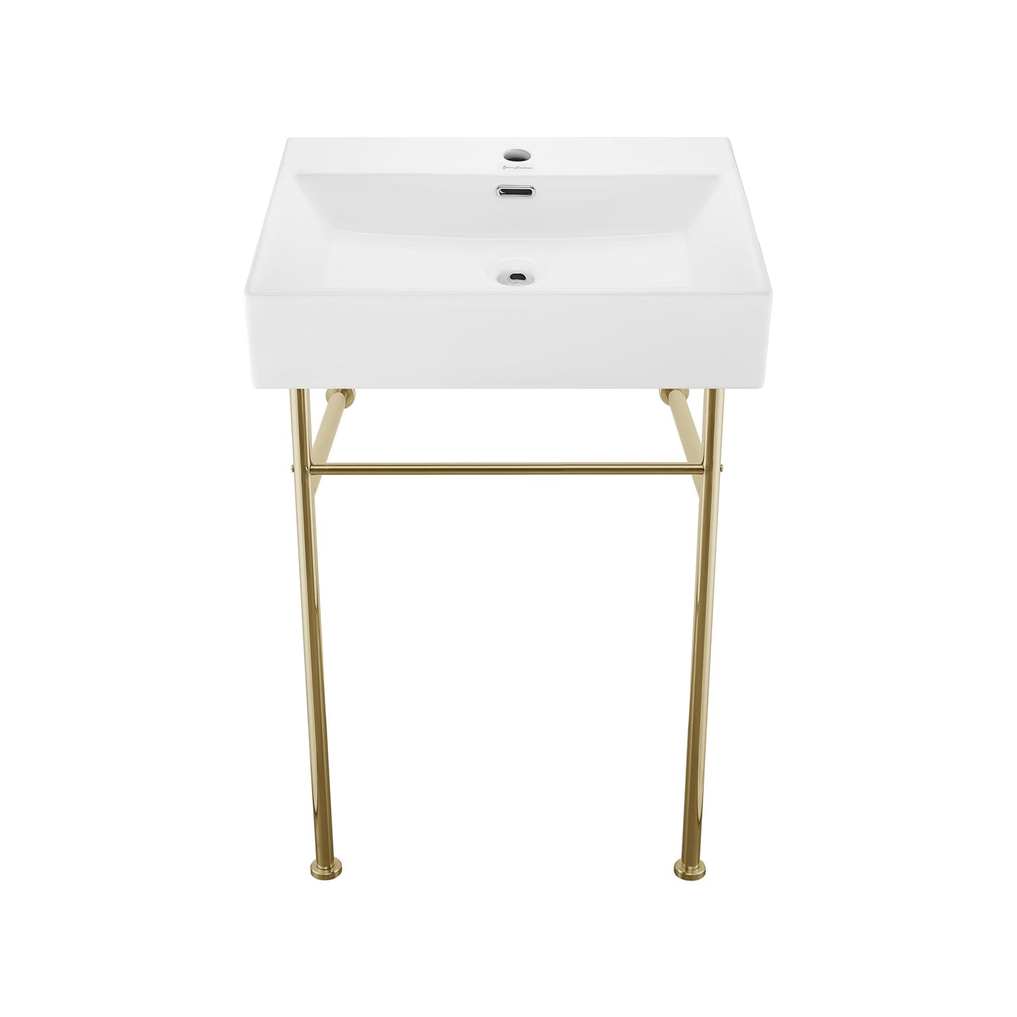 Swiss Madison Reims Ceramic 24.0-in Wall-mount Modern White/Gold Console Sink with Base