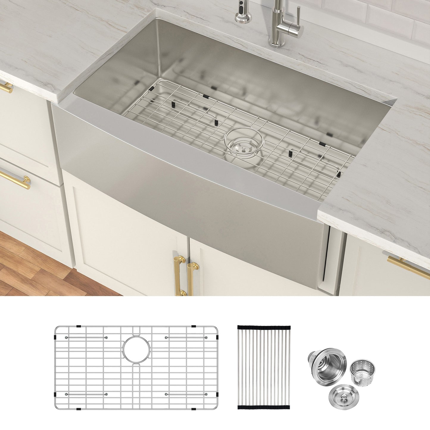 Lordear 16-Gauge Undermount Sink with Drain Assembly Undermount 33-in x 21-in Stainless steel Single bowl 16 -Gauge Kitchen Sink