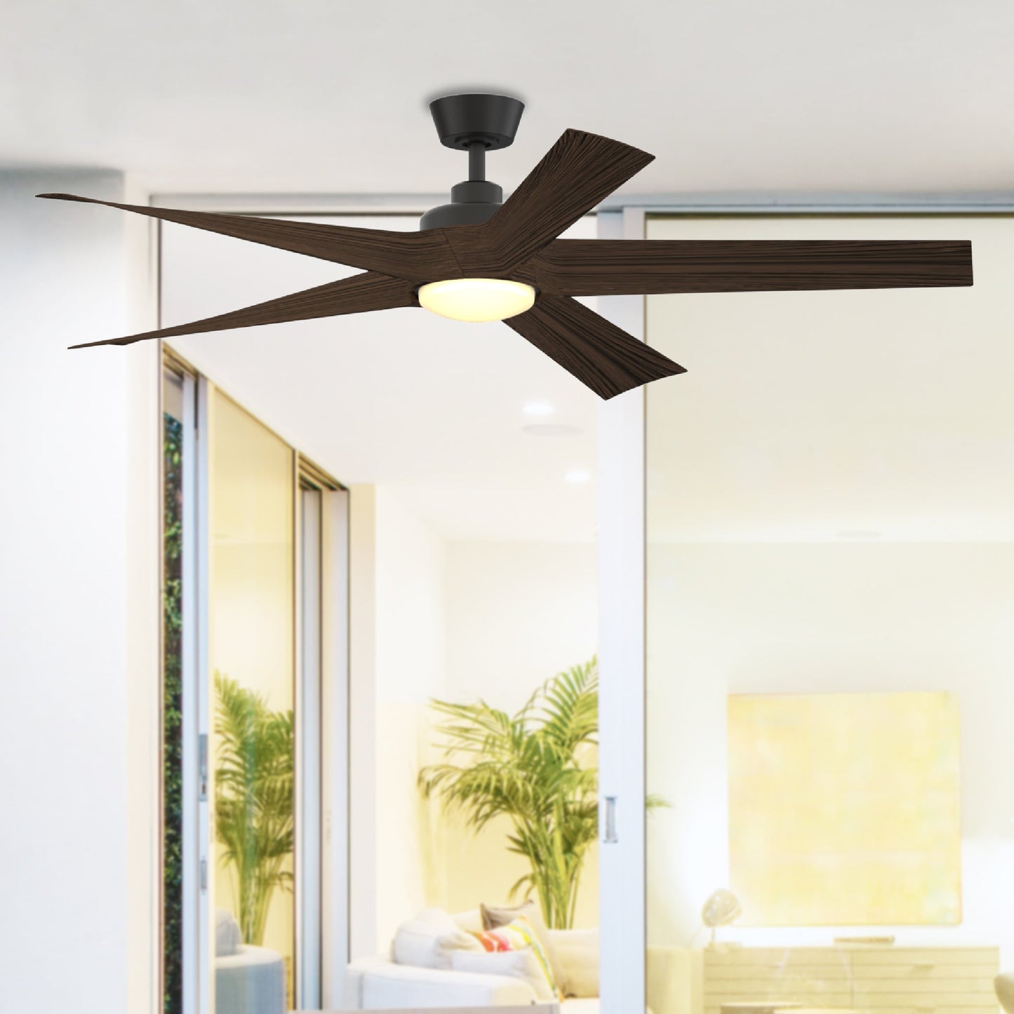 Fanimation Studio Collection Radius 60-in Aged Bronze with Bourbon Blades Color-Changing Integrated LED Covered Outdoor Ceiling Fan With Light 5 -Blade