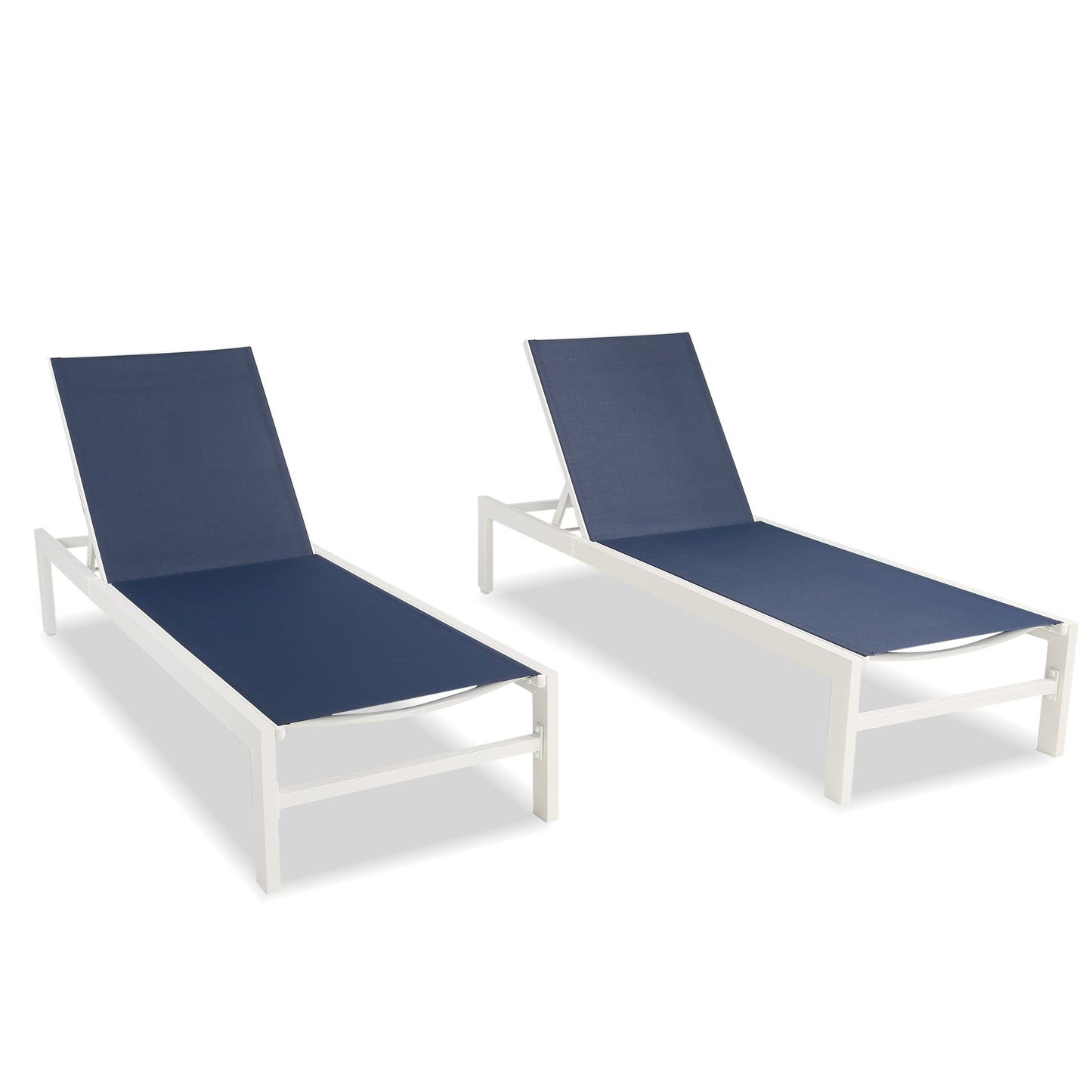 PEAK HOME FURNISHINGS Patio Chaise Lounge Set of 2 Powder-coated Aluminum Frame Stationary Chaise Lounge Chair with Navy Mesh Seat
