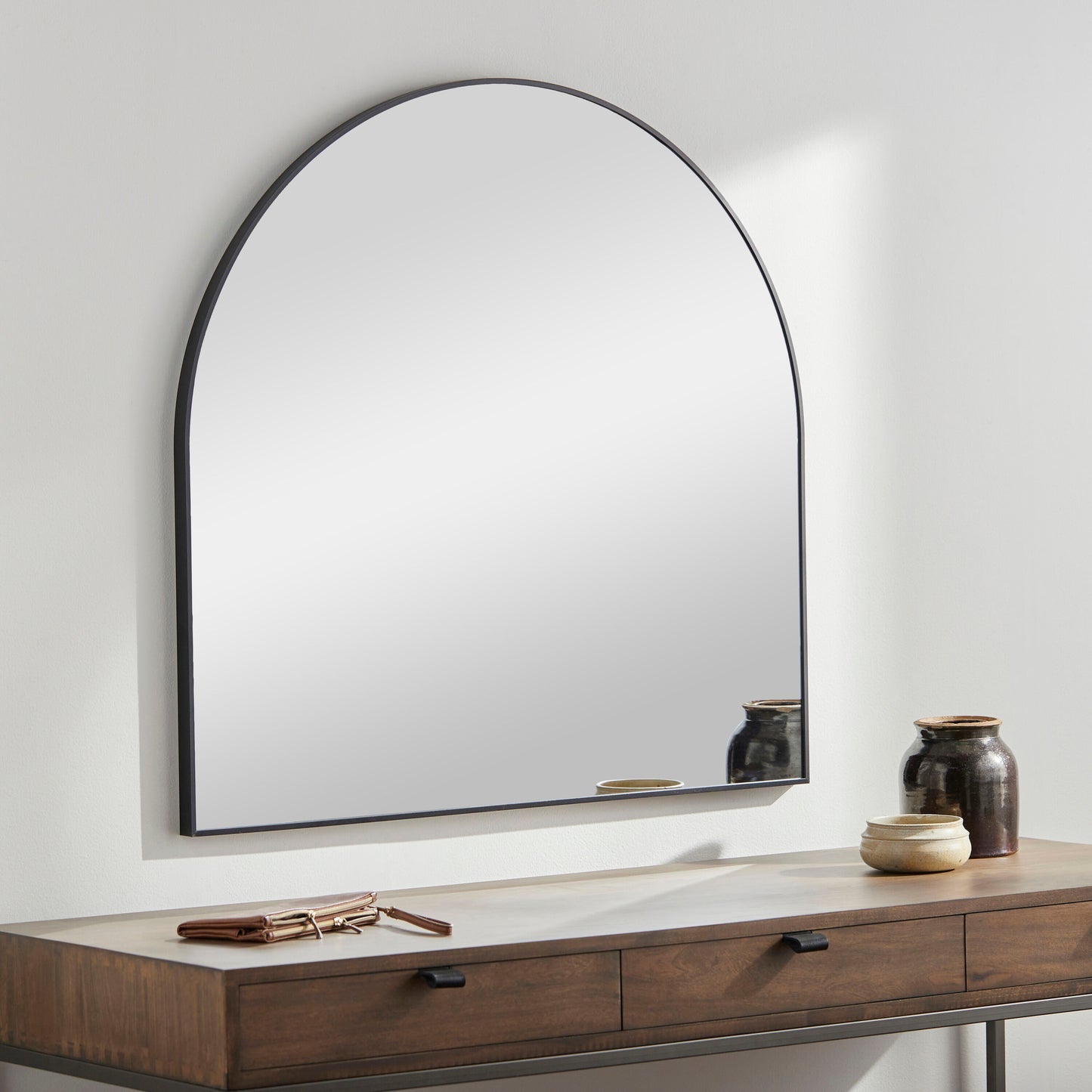 Livabliss Aranya 24-in W x 35.0-in H Arch Black Framed Wall Mirror
