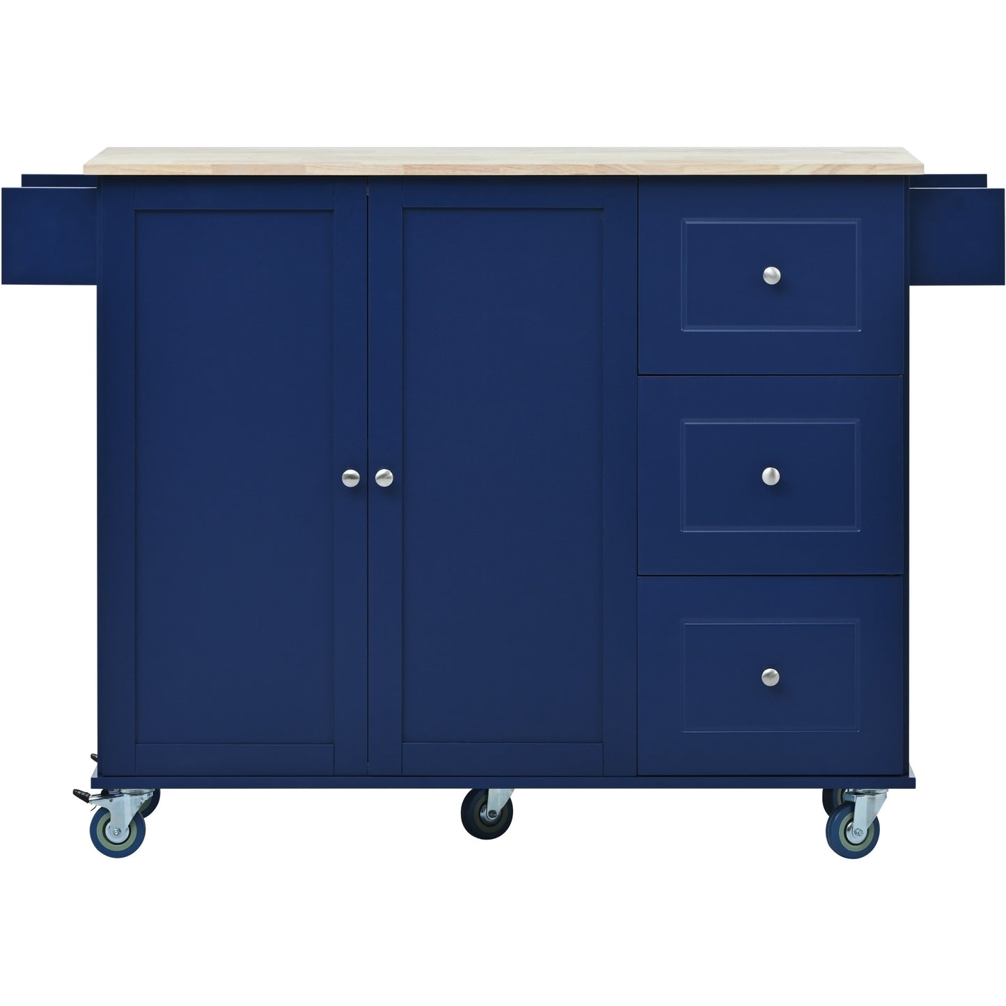 CESICIA Blue Wood Base with Wood Wood Top Rolling Kitchen Island ( 17.71-in x 52.7-in x 36.81-in )
