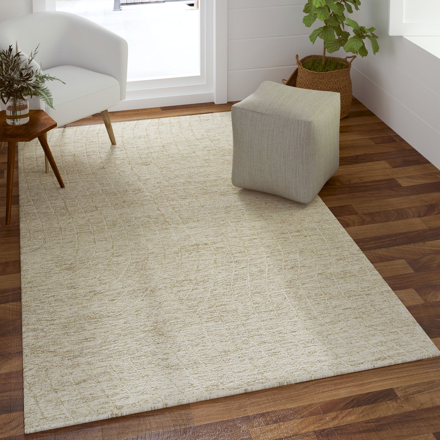 LR Home 5 x 7 (ft) Tufted Wool Beige/Cream Rectangular Indoor Abstract Farmhouse/Cottage Spot Clean Only Area rug