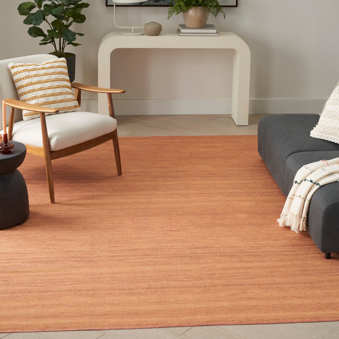 Nourison Home 8 x 10 (ft) Loomed Cotton/Polyester Copper Rectangular Indoor Solid Machine washable Area rug