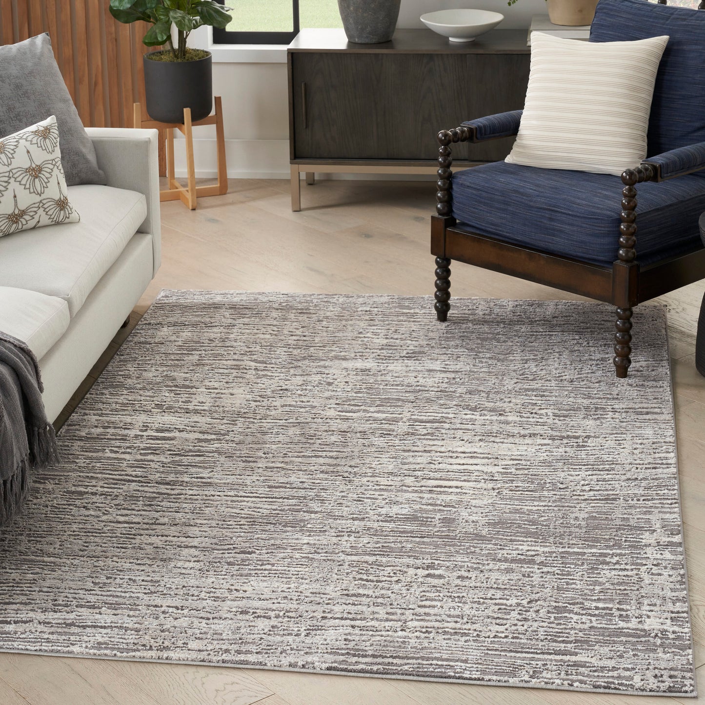 Nourison Home Eco-Friendly 6 x 9 (ft) Loomed Polyester Ivory Grey Rectangular Indoor Abstract Professionally Clean Only Area rug