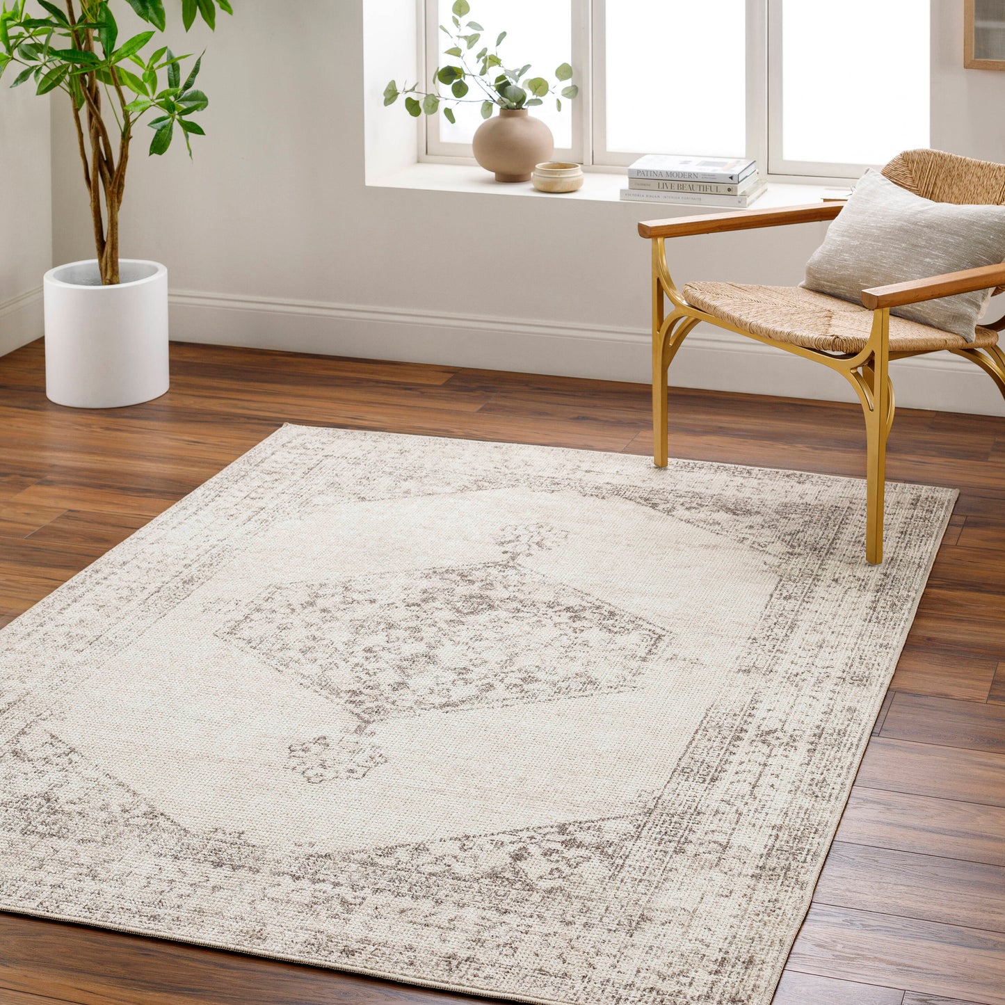 Livabliss Our PNW Home Olympic 8 x 10 (ft) Flatweave Polyester Tan Rectangular Indoor Medallion Vintage Professionally Clean Only Pet Friendly Area rug