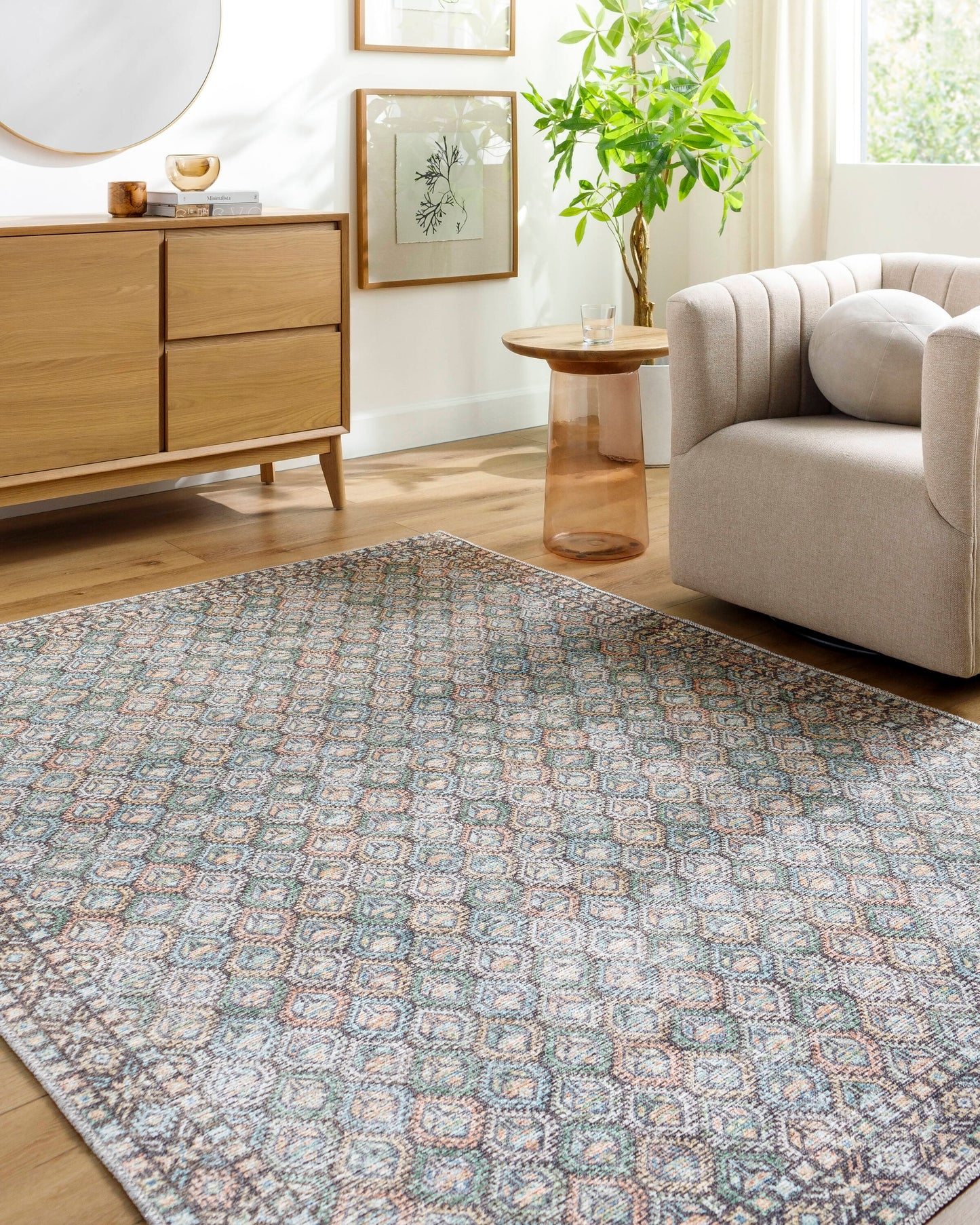 Livabliss Vinny 7 x 9 (ft) Flatweave Polyester Medium Green Rectangular Indoor Trellis Bohemian/Eclectic Machine washable Pet Friendly Area rug