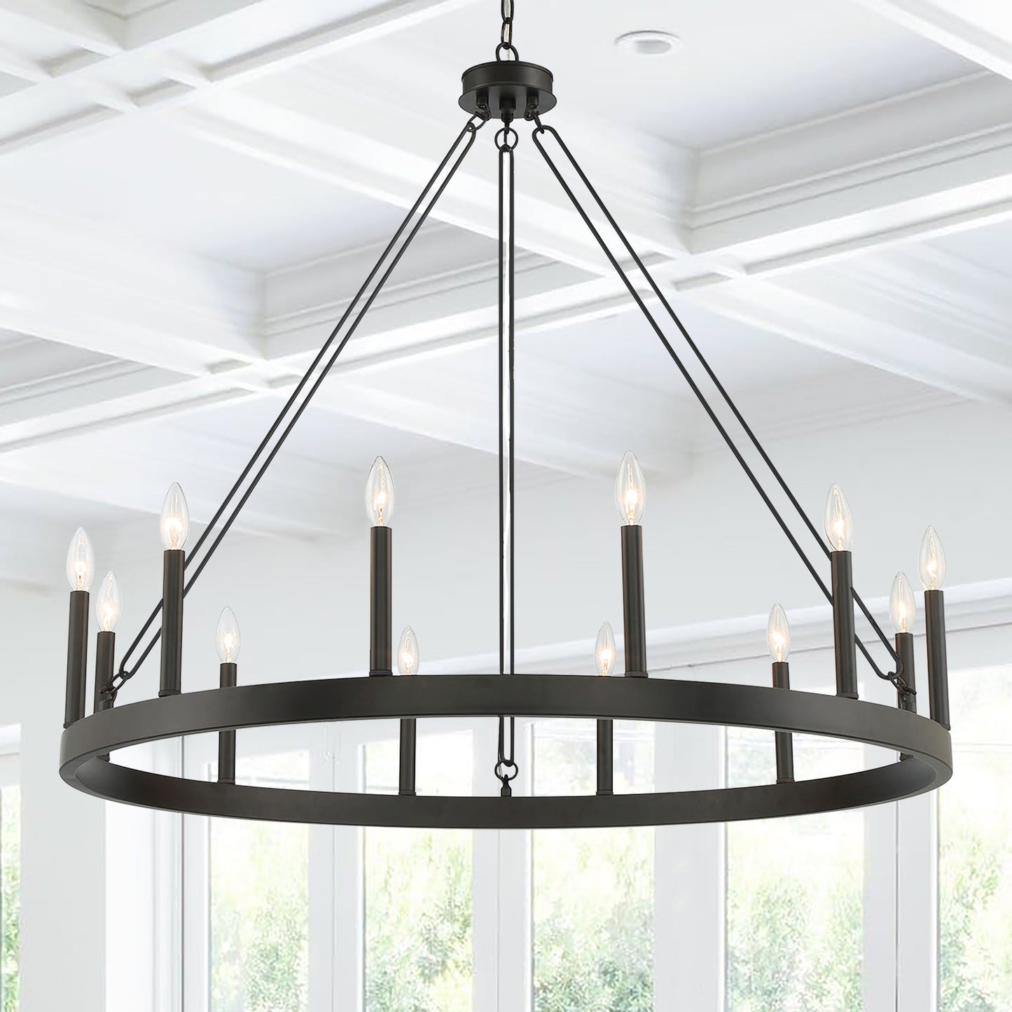 ACROMA Ekisa 12 -Light Matte Black Indoor Bare bulb Metal Metal Chandelier