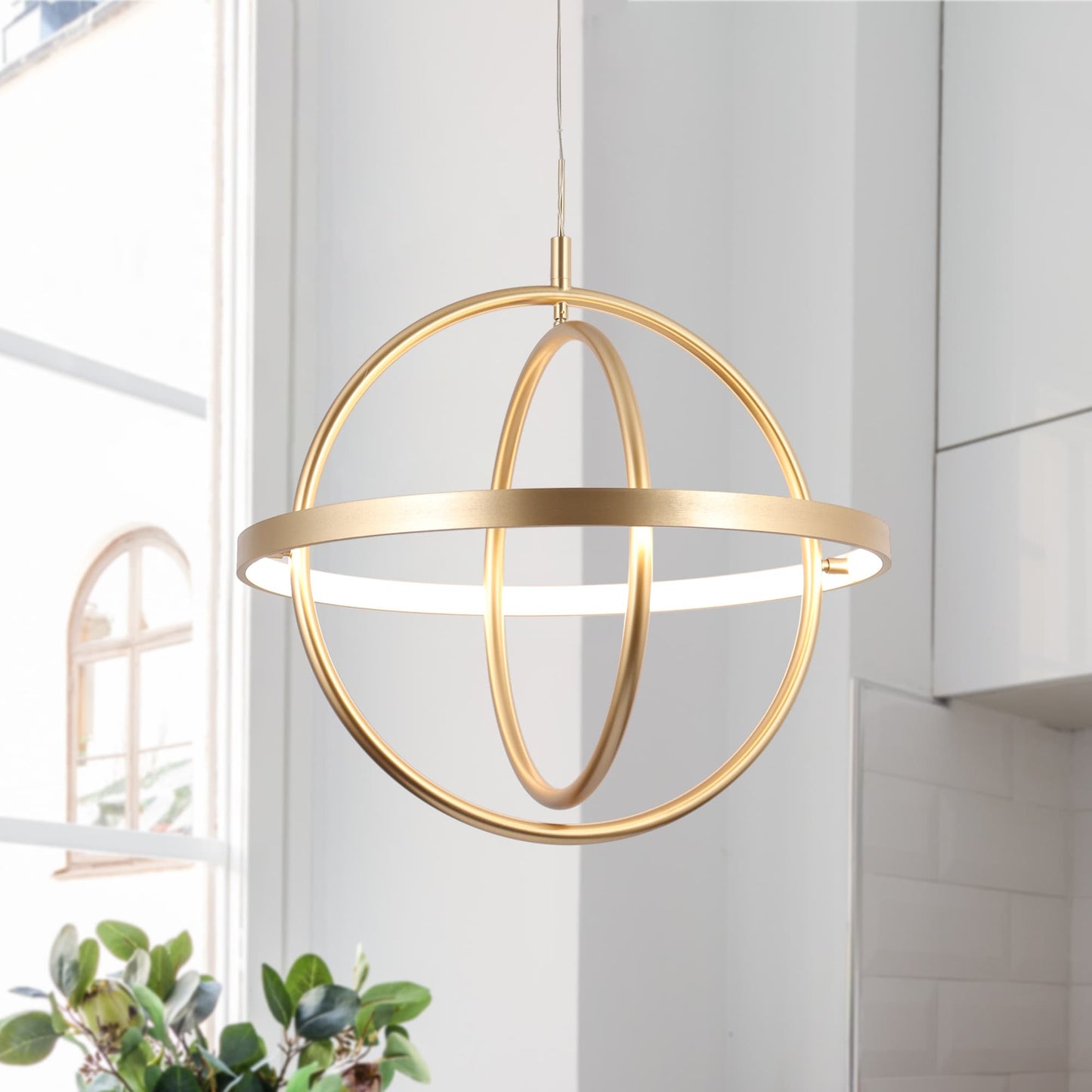 ZEVNI Raye 1 -Light Brushed Gold Indoor LED Cage Metal Metal Chandelier