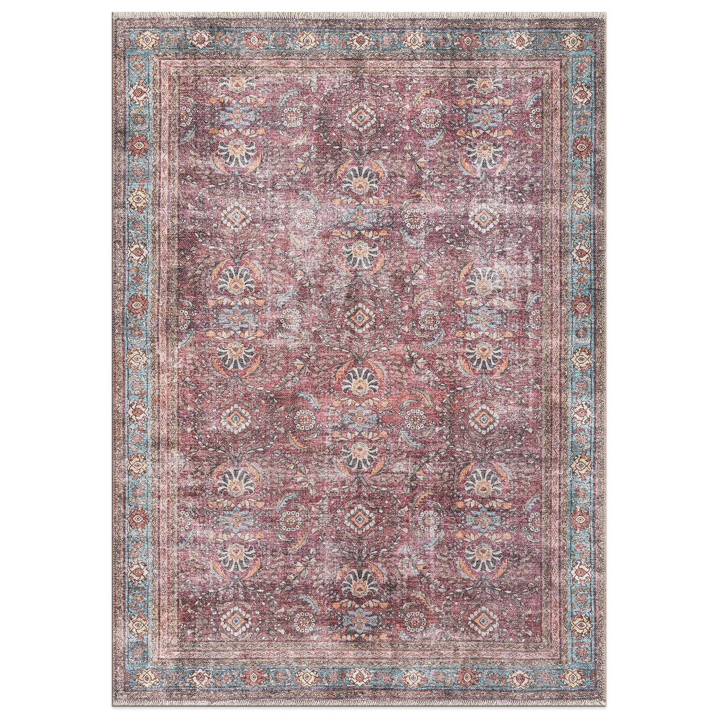 World Rug Gallery 8 x 10 (ft) Loomed Polyester Multi Rectangular Indoor Distressed/Overdyed Vintage Spot Clean Only Pet Friendly Area rug
