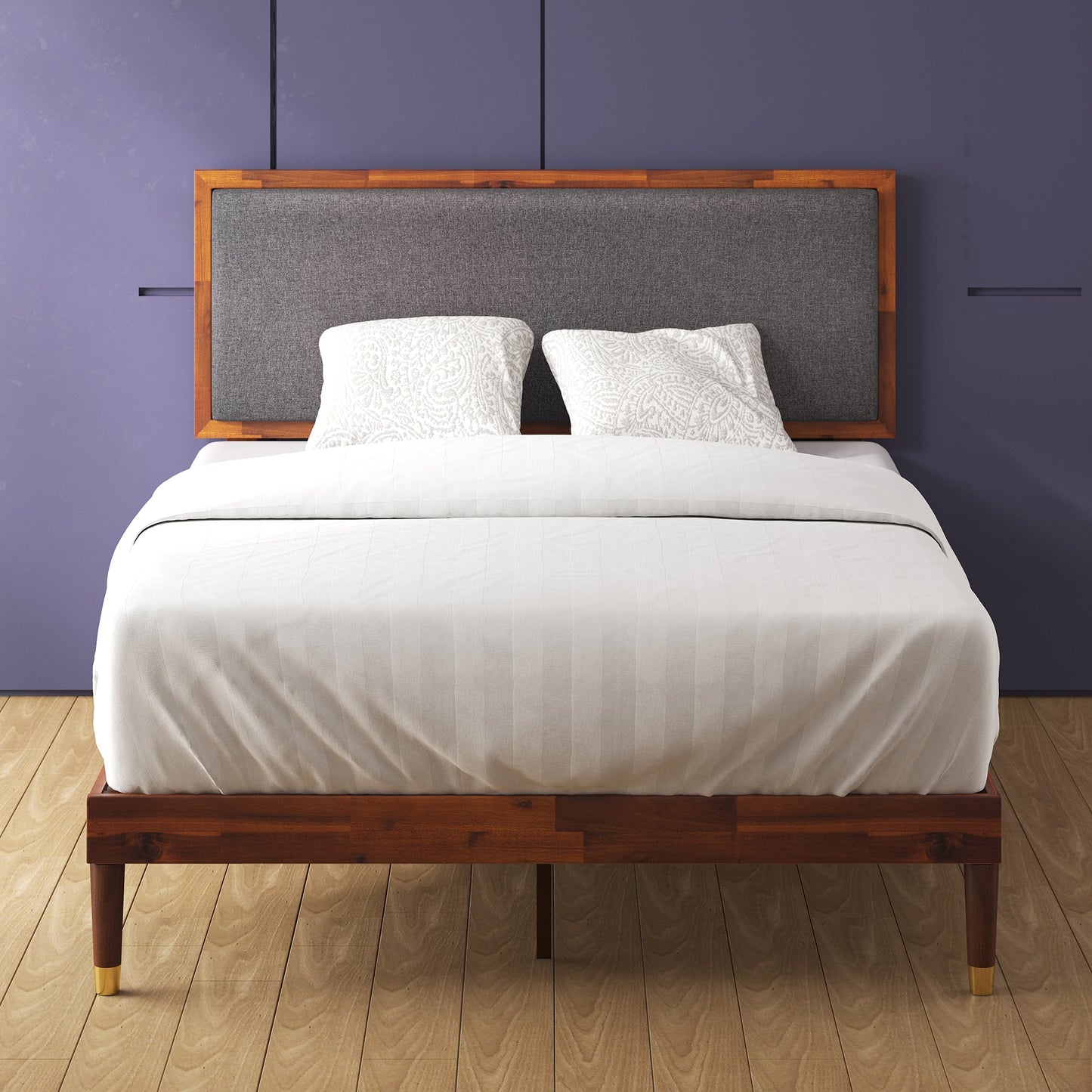 Zinus Queen Espresso Wood Upholstered Bed with Headboard