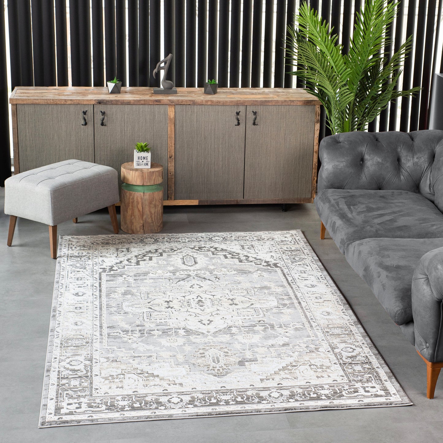 MDA Rugs Bowman 5 x 8 (ft) Polyester Gray/Beige Rectangular Indoor Abstract Spot Clean Only Area rug