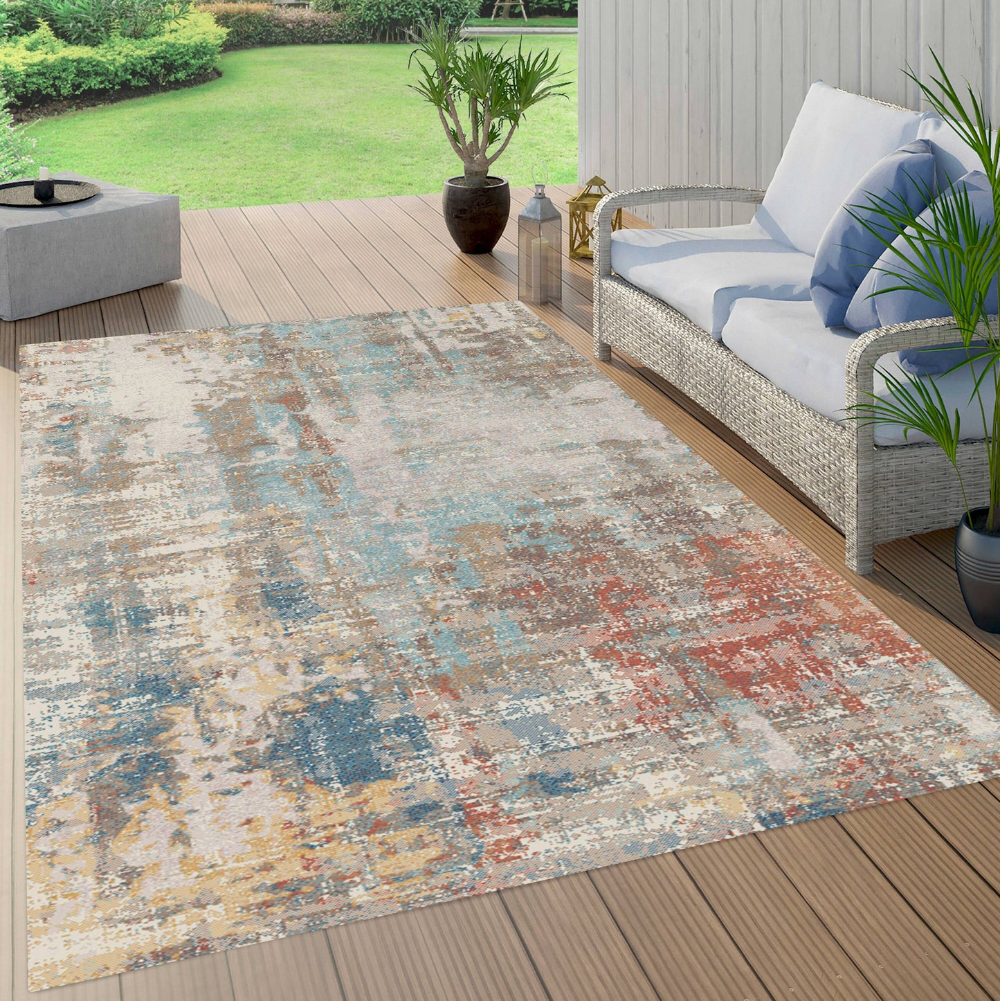 MDA Rugs Trellis 8 x 10 (ft) Polyester Beige/Rose Rectangular Indoor/Outdoor Abstract Area rug