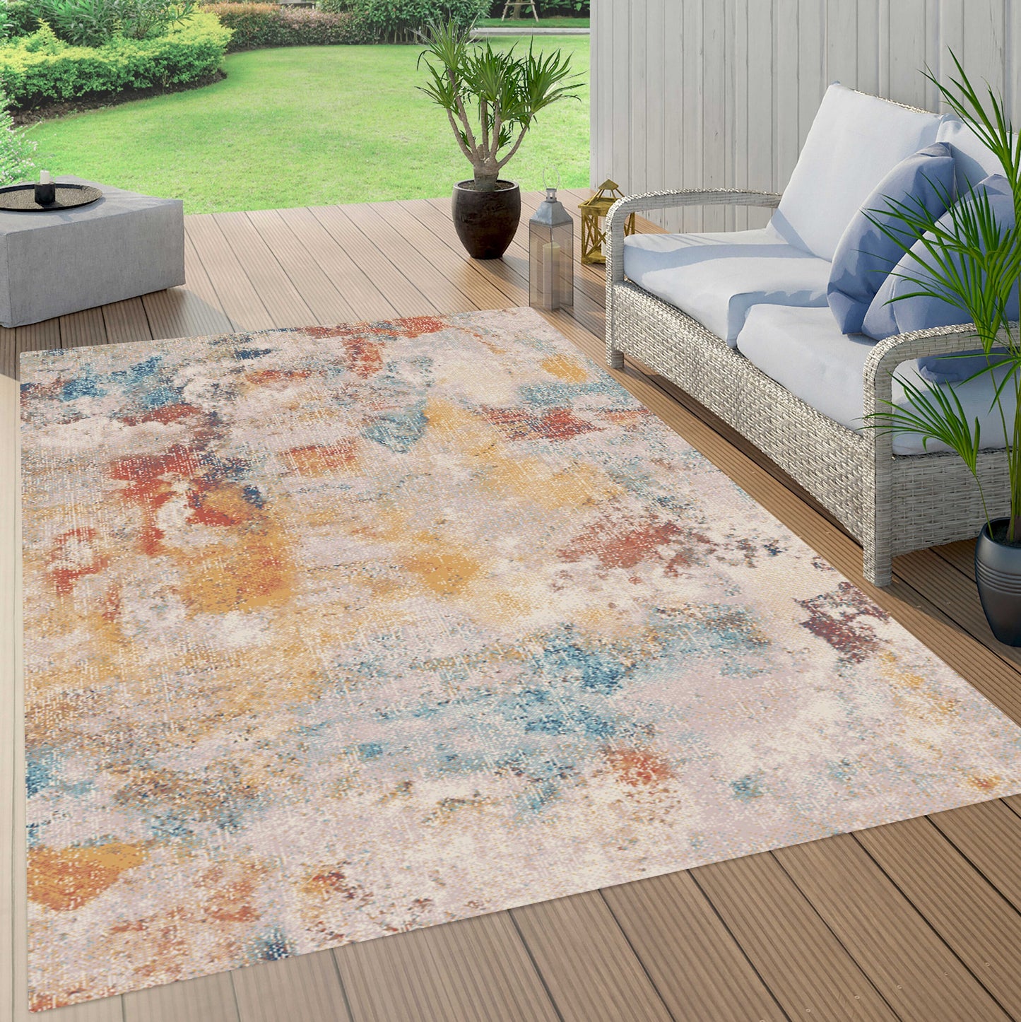 MDA Rugs Trellis 8 x 10 (ft) Polyester Multicolor Rectangular Indoor/Outdoor Abstract Area rug