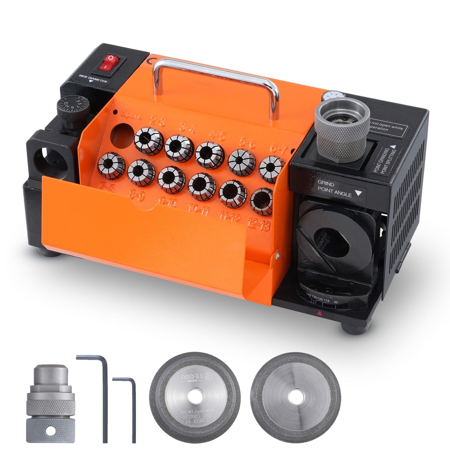 VEVOR Drill Bits Sharpener, 3-13mm End Mill Grinder Sharpener, Lip Relief Angle 95 Degree-135 Degree Point Angle Adjustable Drill Bit Re-sharpener, Portable Sharpening Machine with 11 Collets, Cbn, Sdc Wheel ZTYMJ321819CUZAGNV1