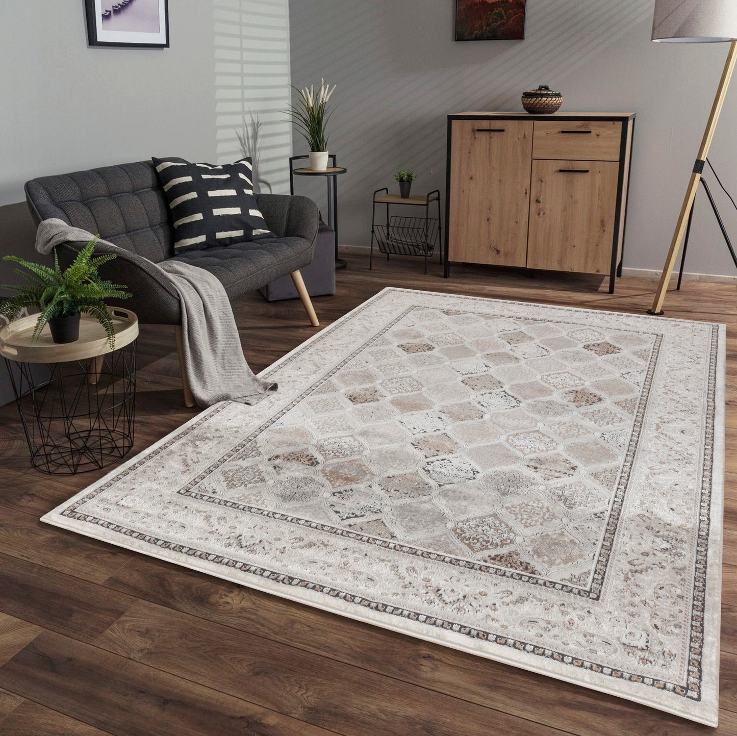 MDA Rugs Omari 5 x 8 (ft) Polypropylene Gray/Blue Rectangular Indoor Abstract Professionally Clean Only Area rug