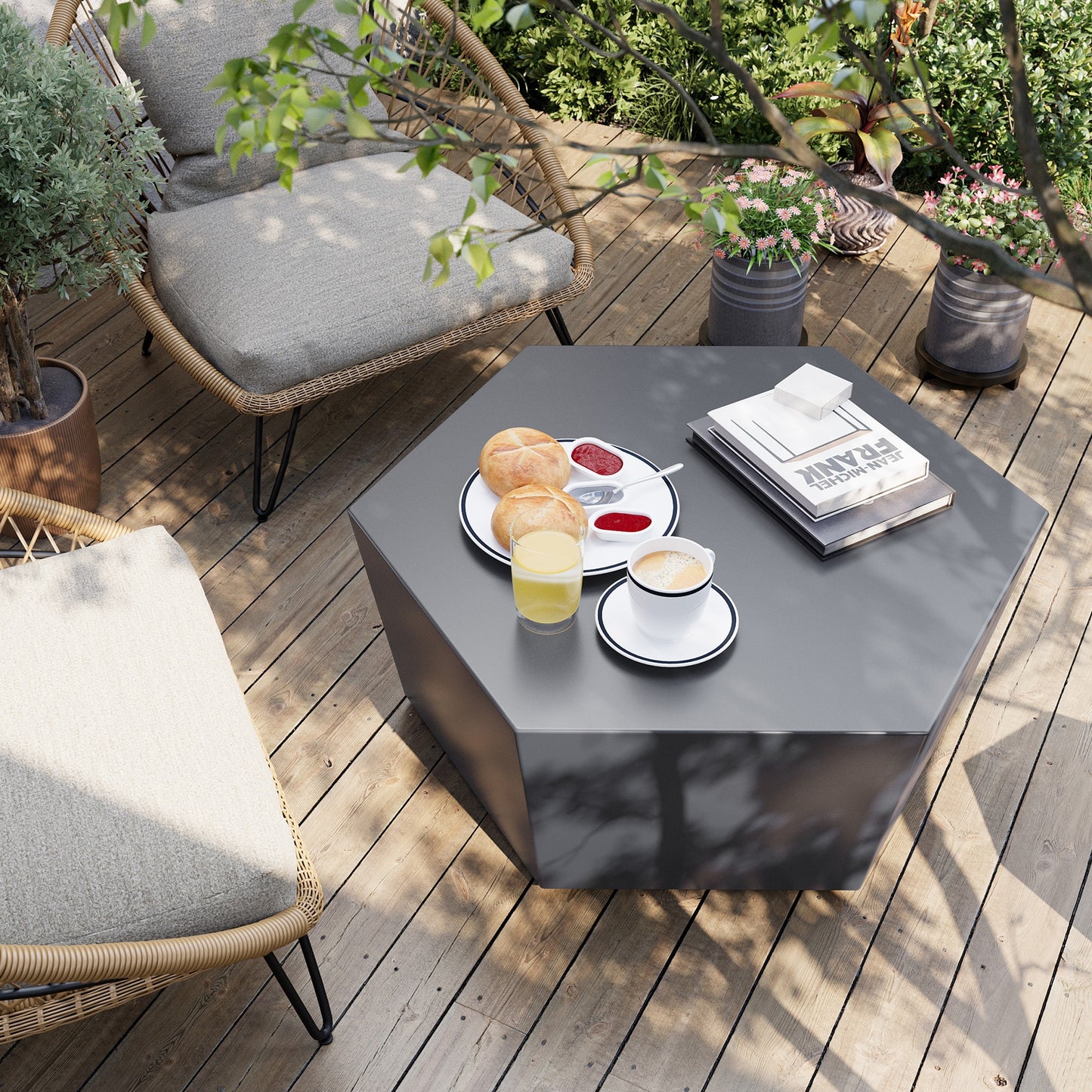 Patio Watcher Hexagonal Coffee Table Hexagon Coffee Table 30.7-in W x 35.4-in L