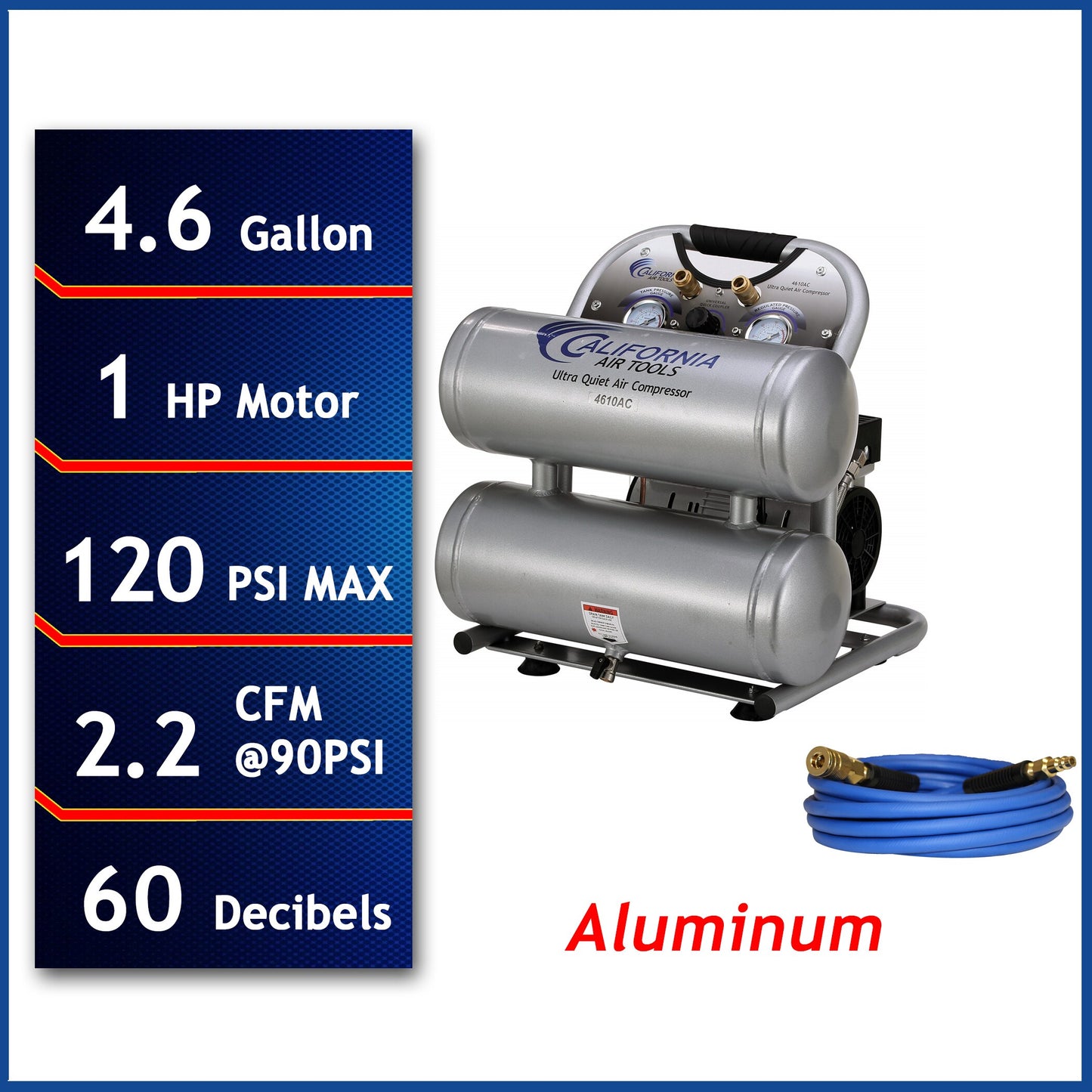 California Air Tools 4.6-Gallon Portable Electric 120 PSI Twin Stack Air Compressor with Accessories Included 4610ACH