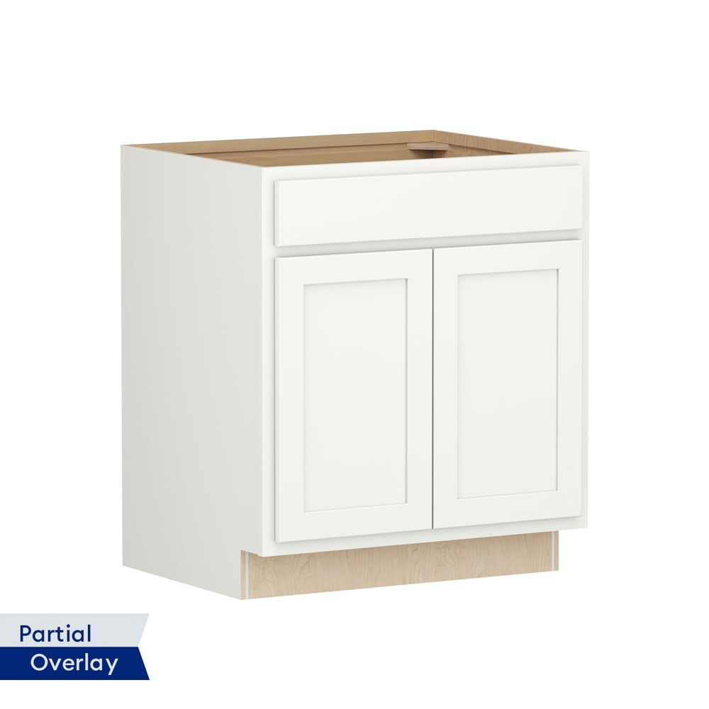 Shenandoah PRO Express Breckenridge 30-in W x 34.5-in H x 24-in D Linen Partial Overlay Maple Sink Base Fully Assembled Plywood Cabinet Recessed Panel
