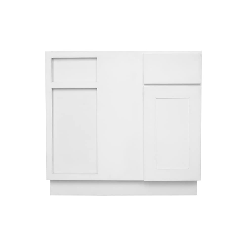 RELIABILT Fairplay 36-in W x 34.5-in H x 24-in D White Blind Corner Base Ready to Assemble (RTA) Plywood Cabinet Recessed Panel Shaker