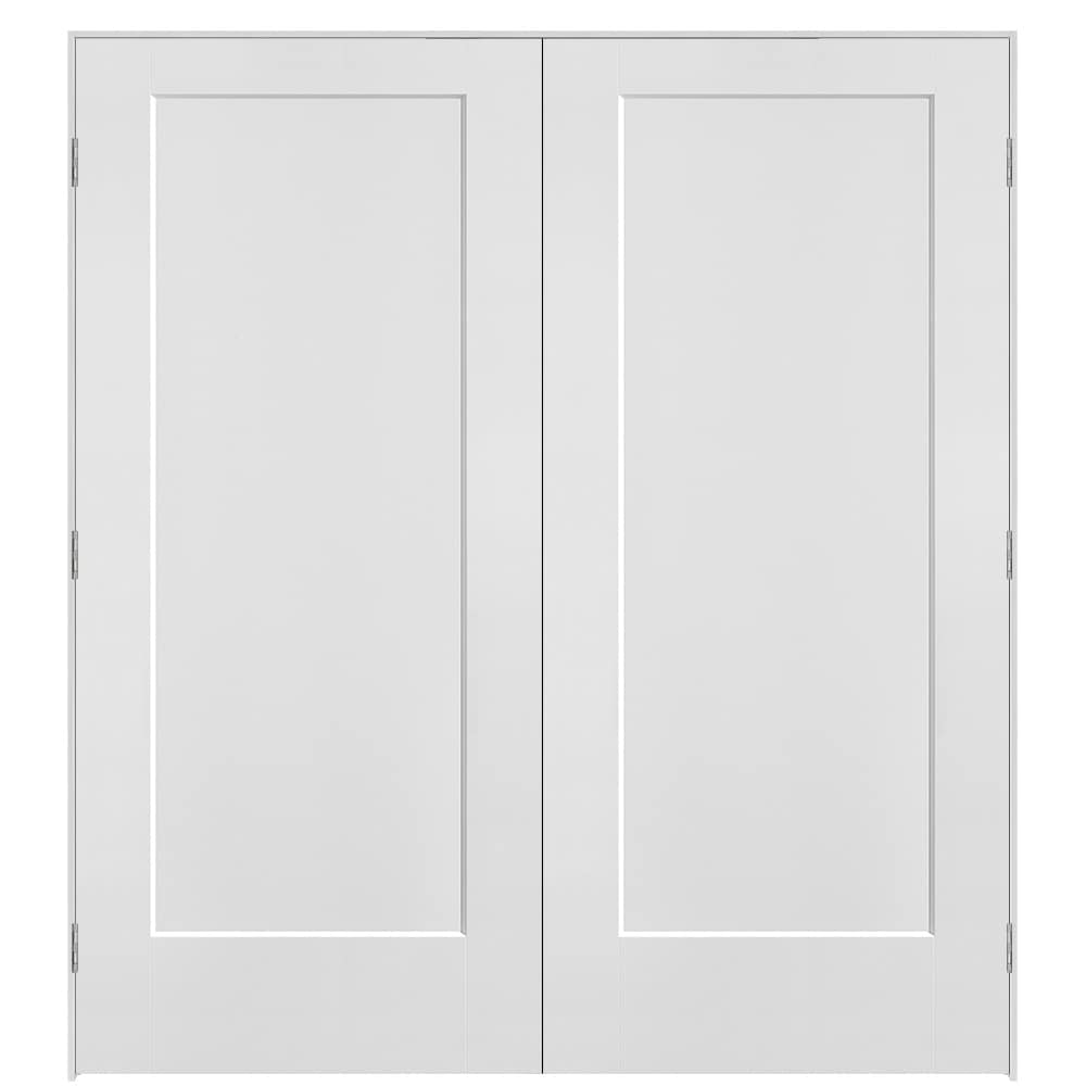 Masonite 72-in x 80-in Primed Solid core 1-panel Bi-parting Smooth Primed Molded composite Flat Jamb Double Prehung Interior Door with
