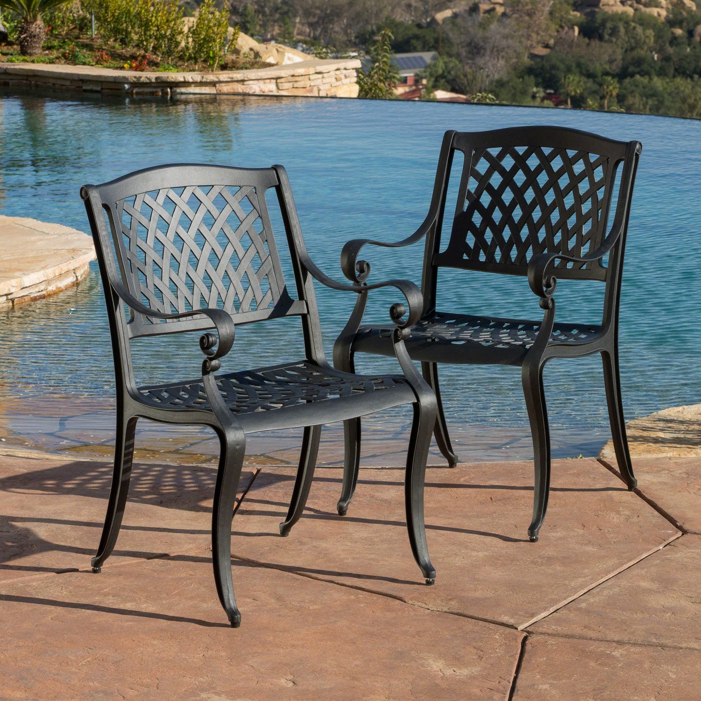 Best Selling Home Decor 2 -Piece Antique Matte Black Patio Dining Set 2 Stationary Chairs