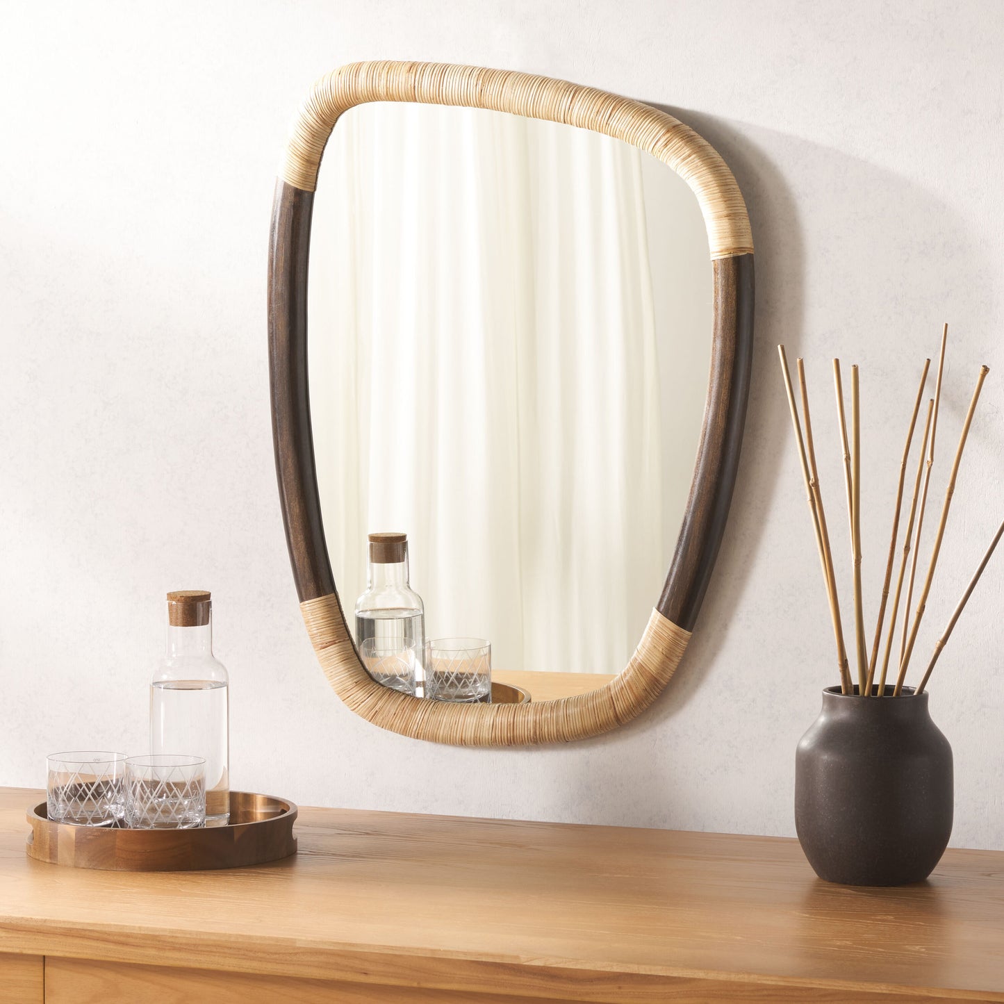 Safavieh Rupa 23 W x 31 H Irregular Natural/Brown Framed Wall Mirror