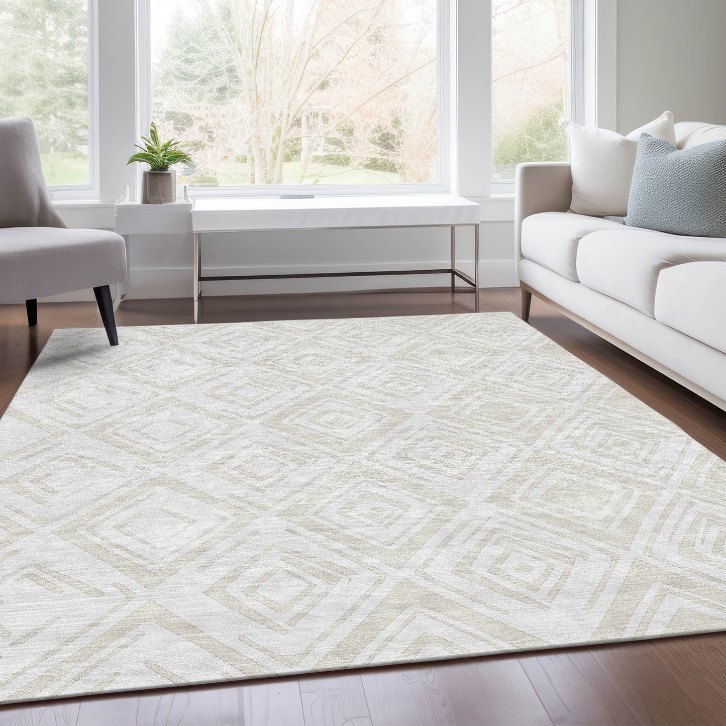 Addison Rugs Chantille ACN737PL 9 x 12 (ft) Polyester Pearl Rectangular Indoor/Outdoor Geometric Machine washable Area rug