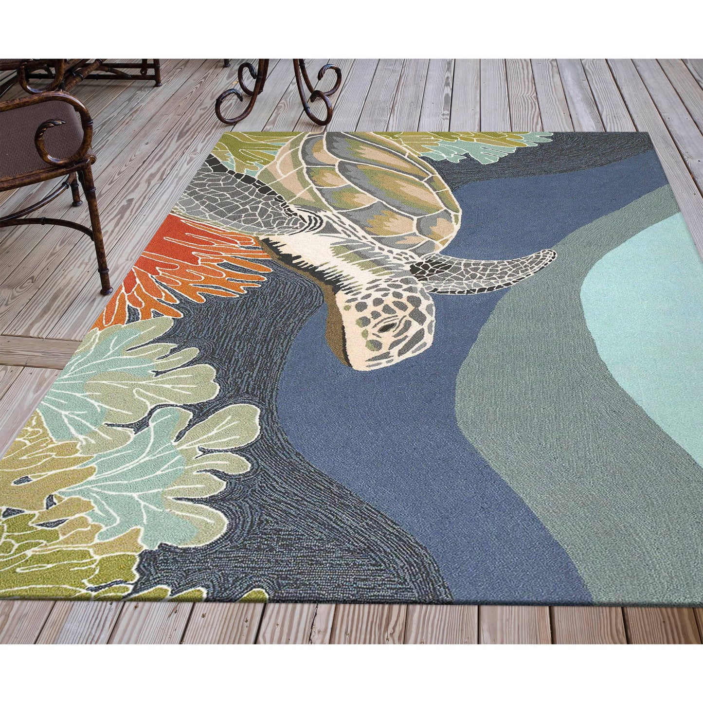 Liora Manne Ravella 8 x 10 (ft) Tufted Polypropylene Ocean Rectangular Indoor/Outdoor Floral/Botanical Coastal Spot Clean Only Area rug