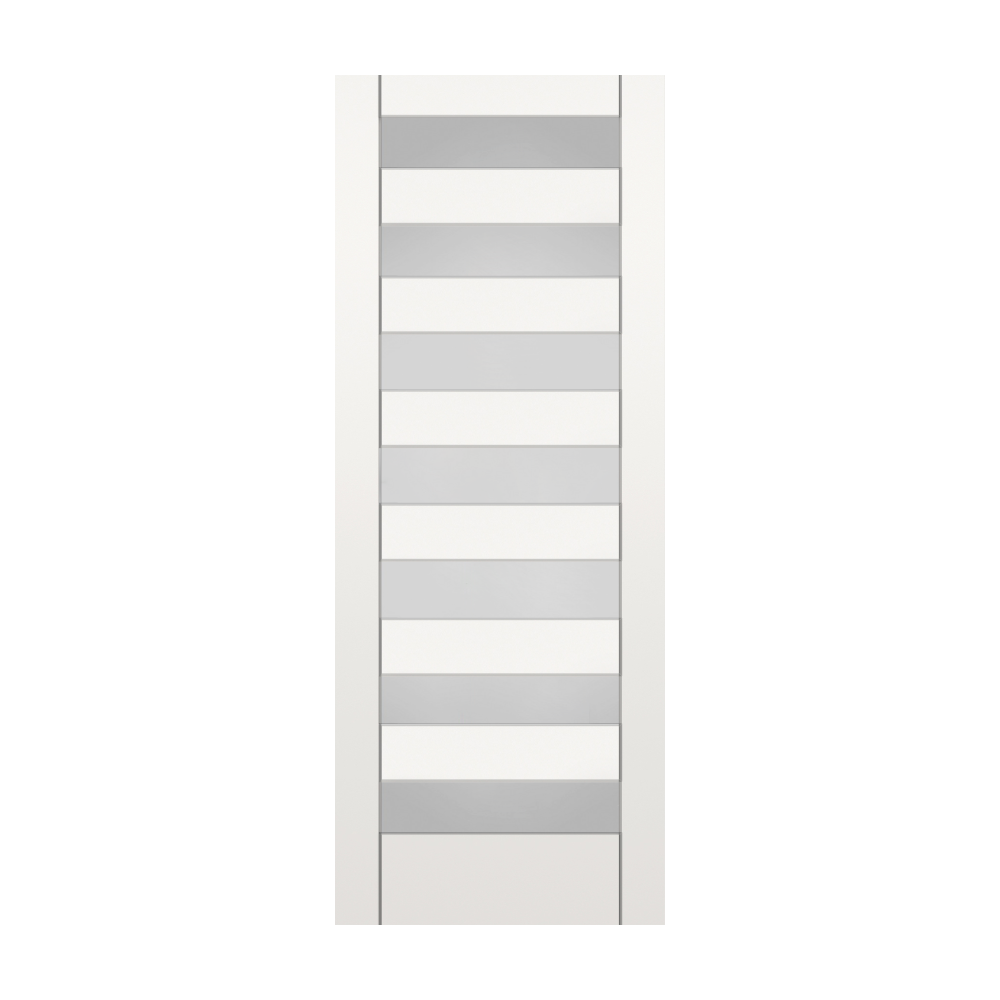 RELIABILT Bellavista 30-in x 80-in 7-panel Frosted glass Smooth Solid core Primed MDF Slab Door