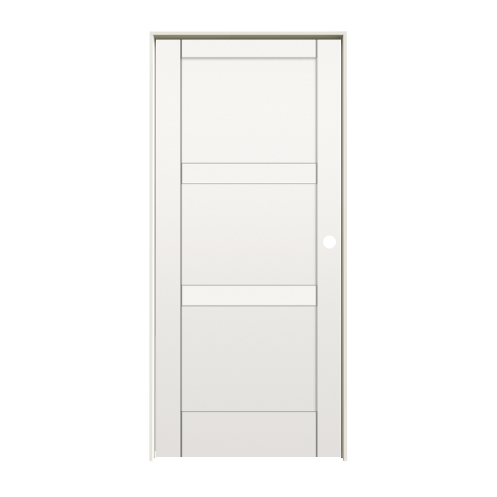 RELIABILT 18-in x 80-in Solid core 3-panel Left hand Smooth Primed MDF Flat Jamb Single Prehung Interior Door with