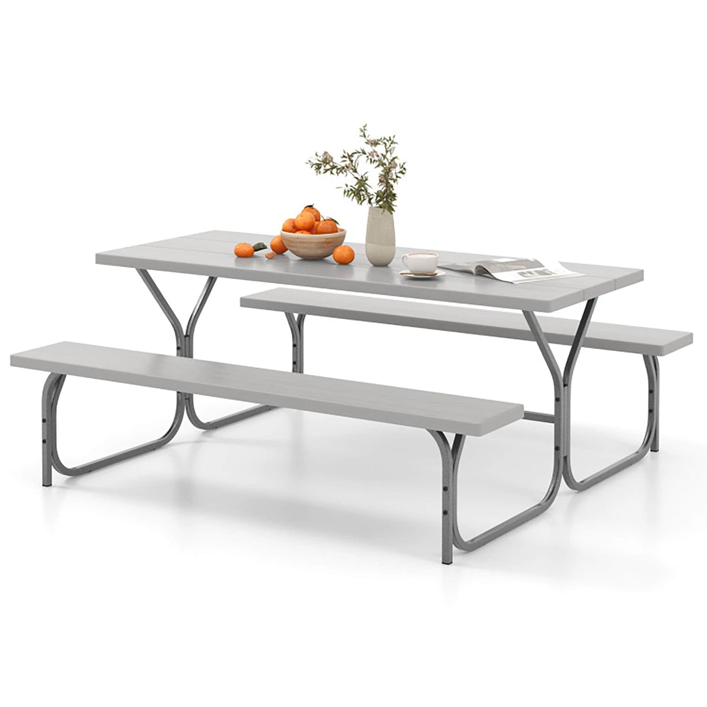 Forclover 72-in Gray Plastic Rectangle Folding Picnic Table
