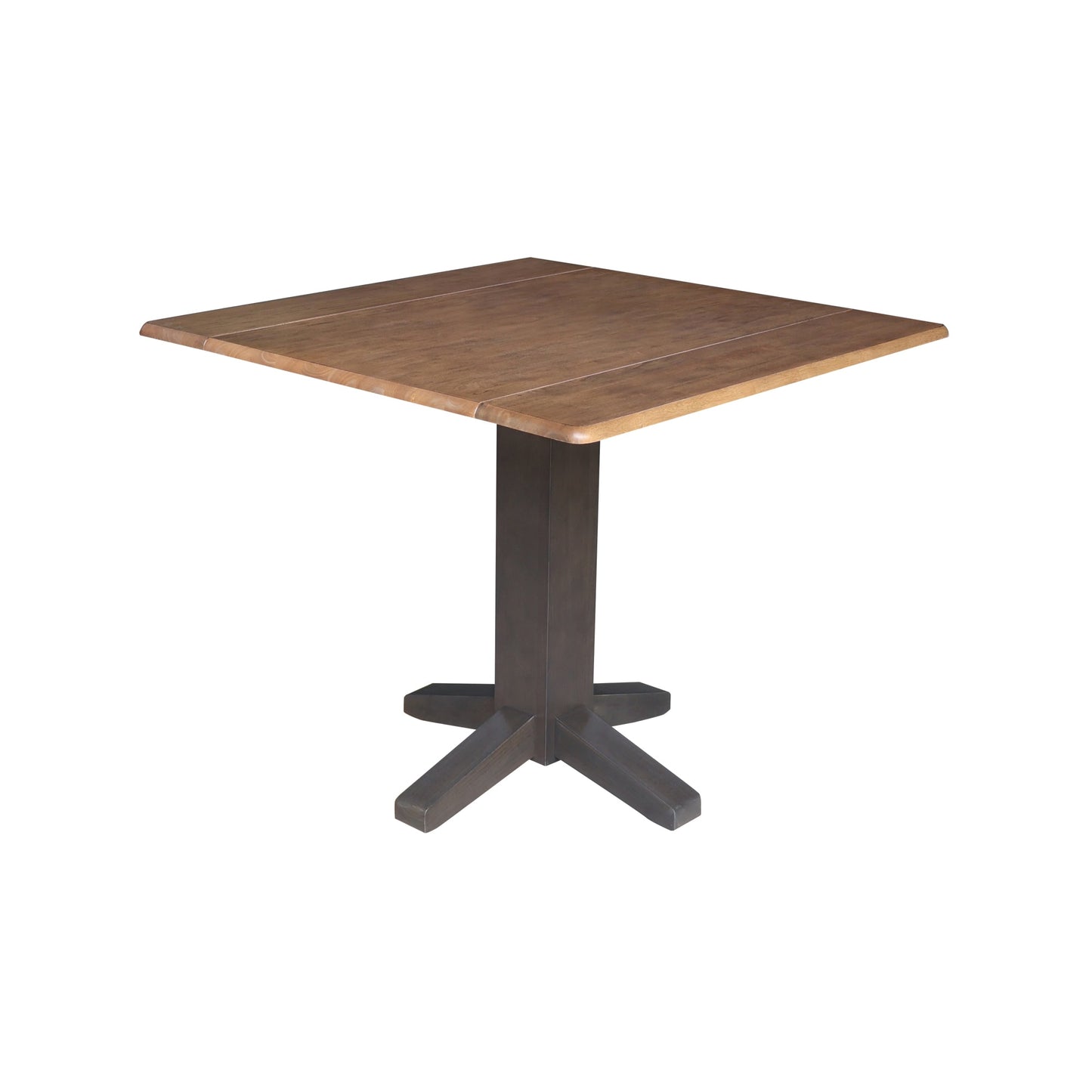 International Concepts Hickory/Washed Coal Traditional Extending Drop leaf Wood Dining Table, with Hickory/Washed Coal Finish and Wood Pedestal Base 36-in L x 30-in H