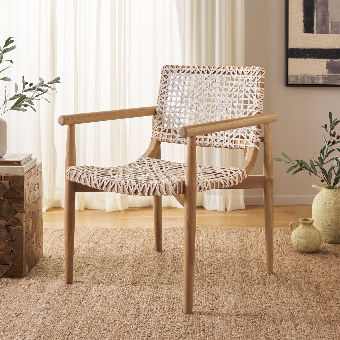 Safavieh Sianna 22.83-in W Casual Natural/White Leather Accent Armchair