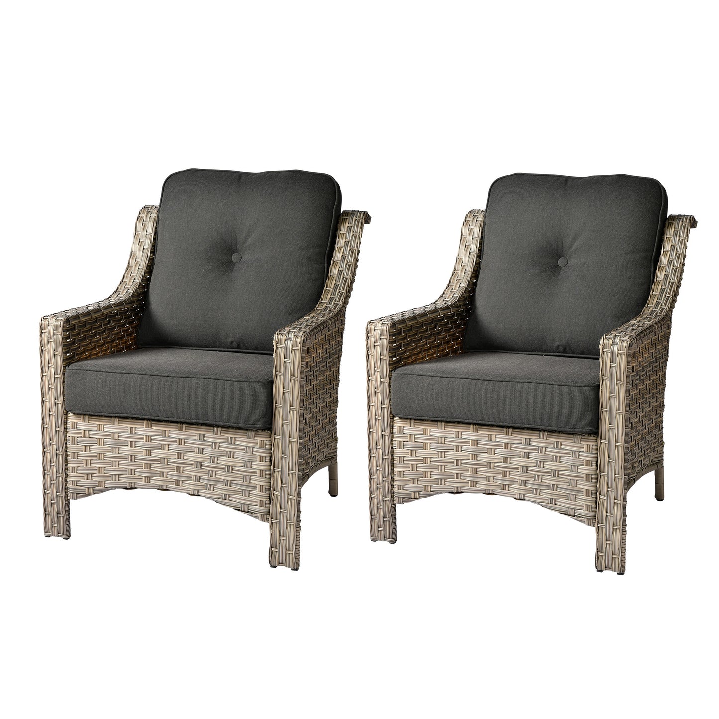 weaxty Aireno Set of 2 Rattan Stackable Black Steel Frame Stationary Conversation Chair with Black Cushioned Seat