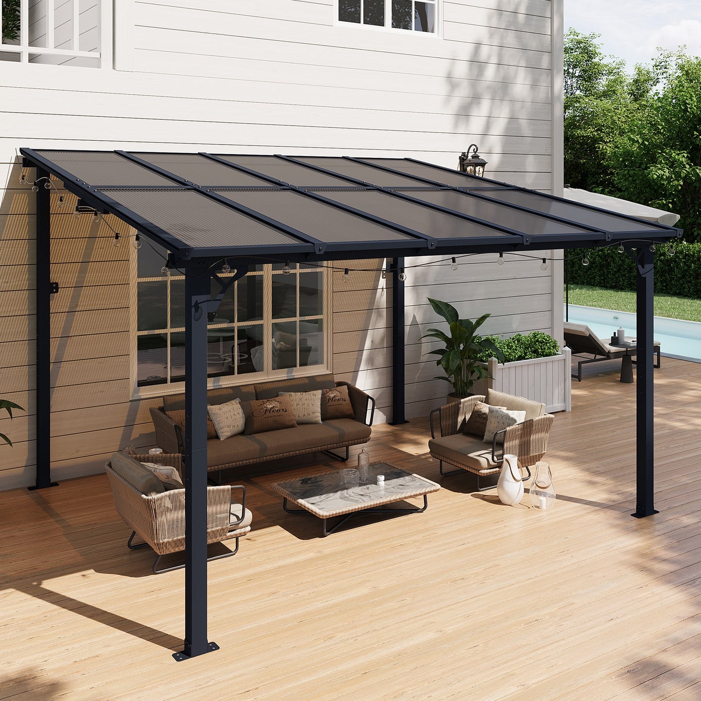 AOXUN Pergola 10-ft W x 12-ft L x 8-ft 1-in H Gray Metal Freestanding Pergola