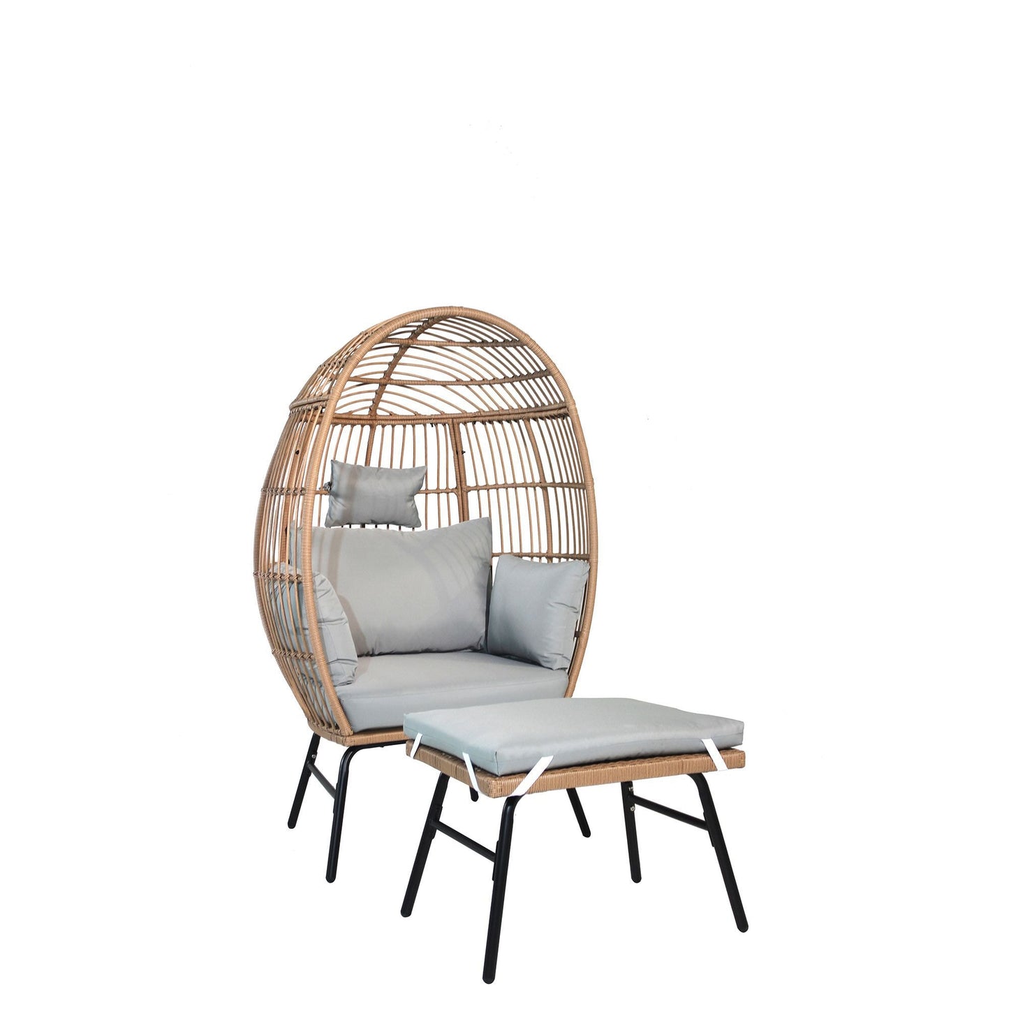 Miki Shinly Egg chair Wicker Natural Steel Frame Stationary Egg Chair with Gray Cushioned Seat