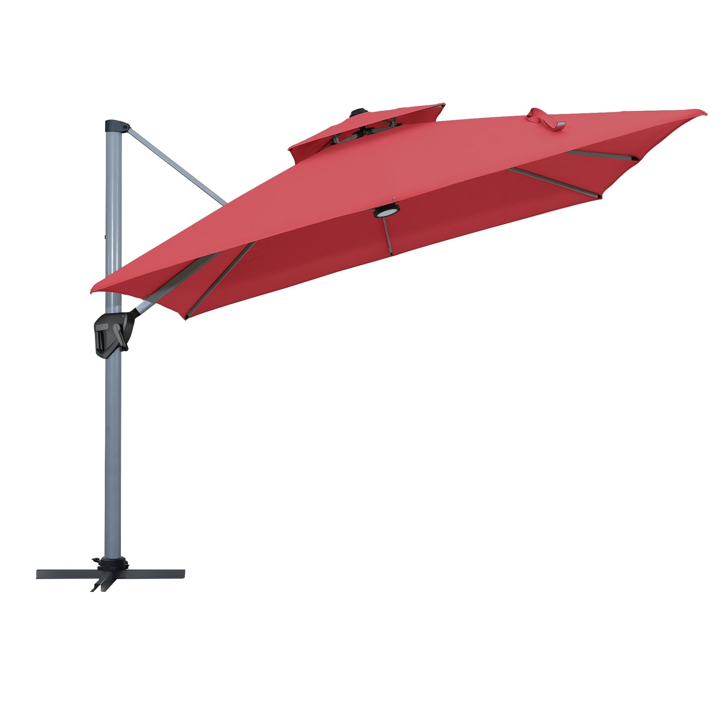 Sumyeg 11-ft Aluminum Red Cantilever Patio Umbrella with Lights