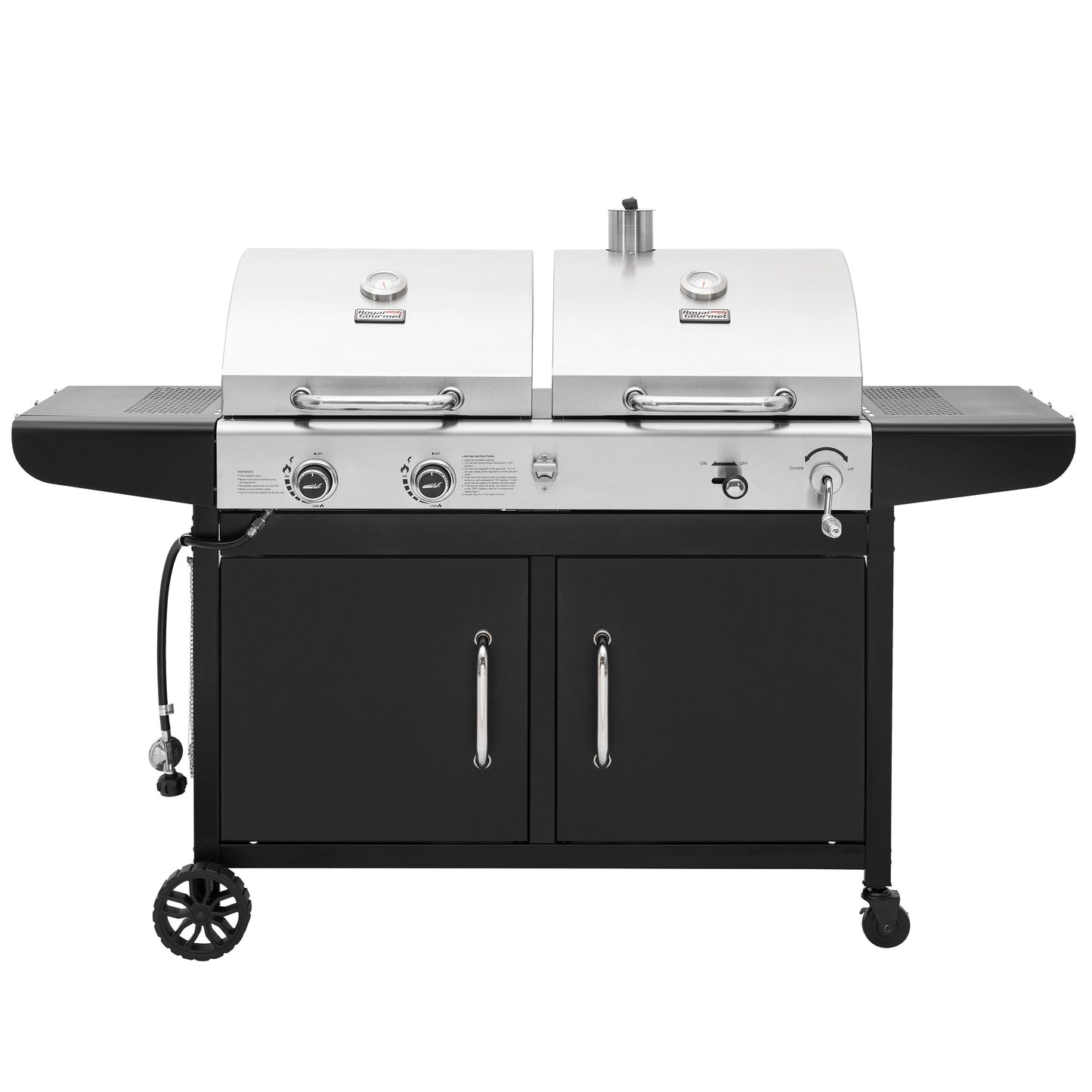 Royal Gourmet Cabinet Style Dual Fuel Series Silver Black Liquid propane and charcoal Combo Grill