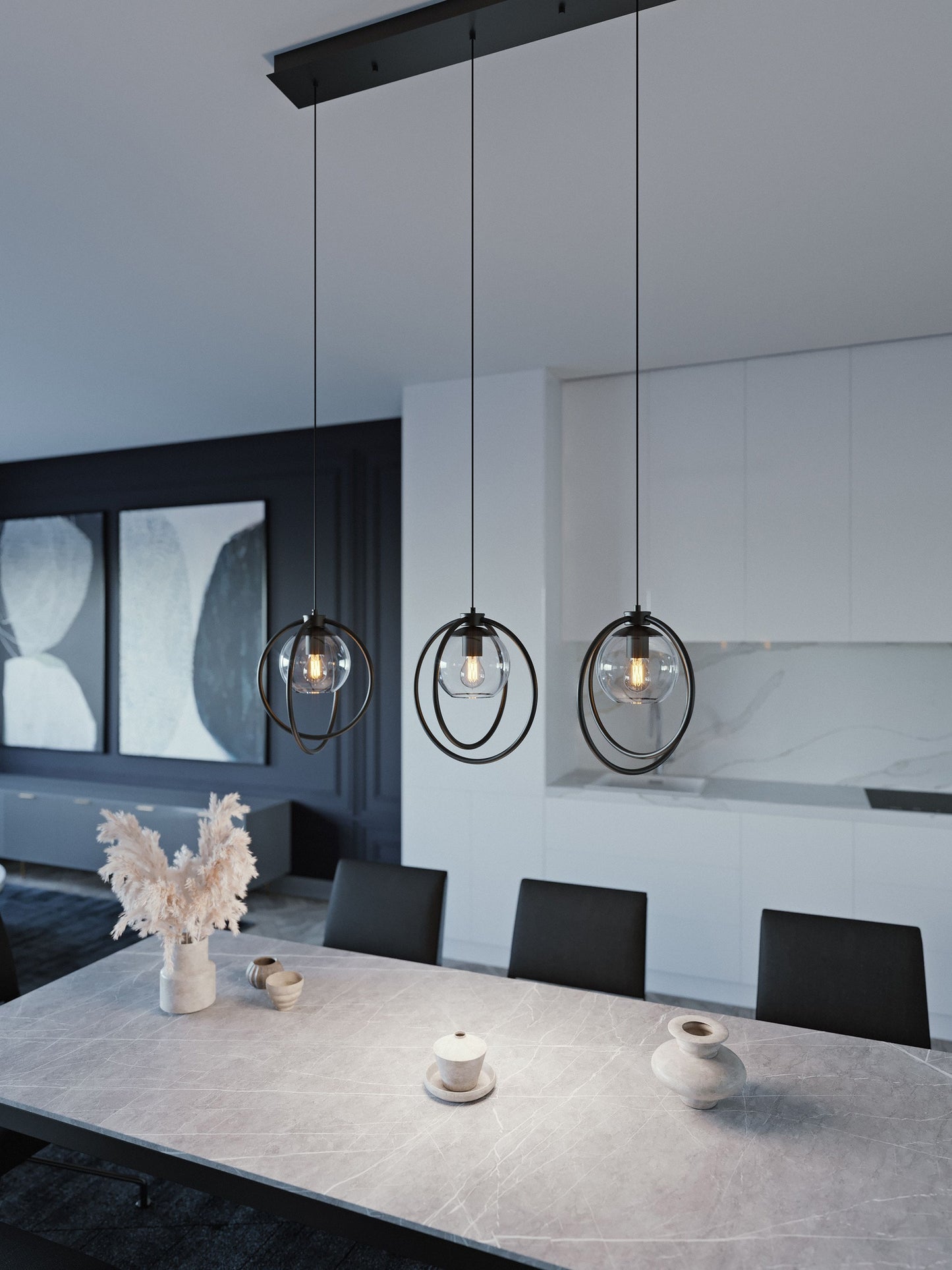 AFX Jamie 3 -Light Black, Clear Transitional Clear glass Globe Small Hanging Pendant light