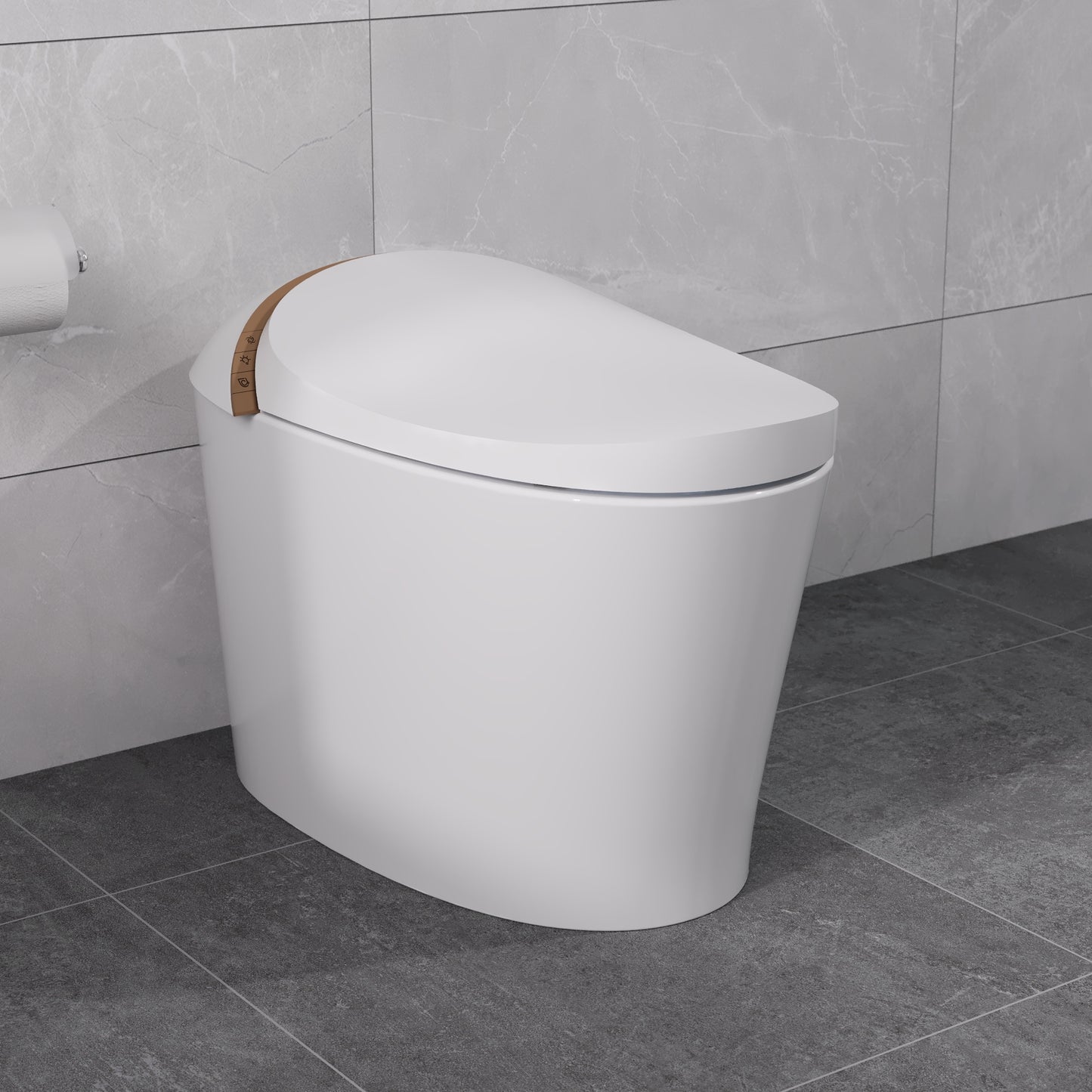 DeerValley Vertex White Elongated Standard height 12-in Rough-In 1.6 GPF Dual Flush Smart Compatible Soft Close 1-piece Toilet