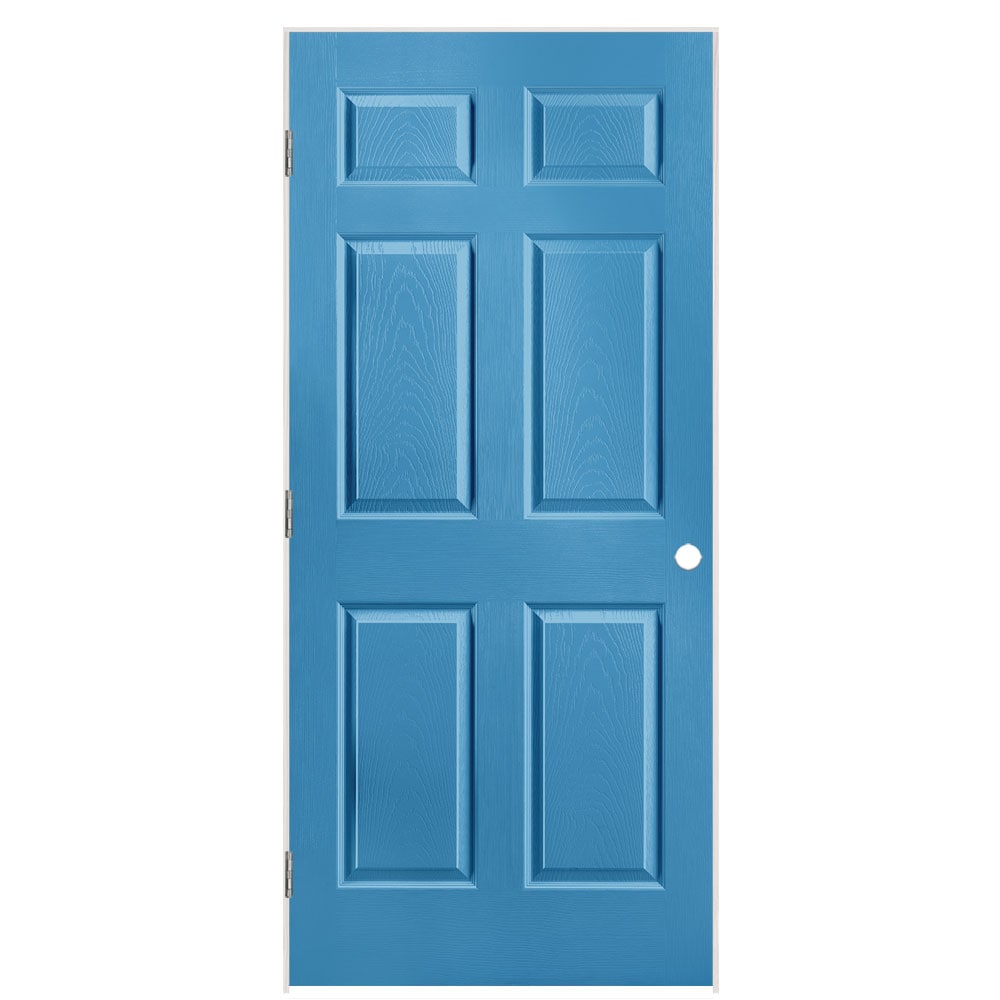 Masonite 36-in x 80-in Blue Heron Hollow core 6-panel Left hand Textured Prefinished Molded composite Flat Jamb Single Prehung Interior Door with
