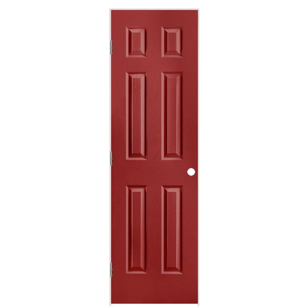Masonite 24-in x 80-in Barn Red Solid core 6-panel Right hand Textured Prefinished Molded composite Flat Jamb Single Prehung Interior Door