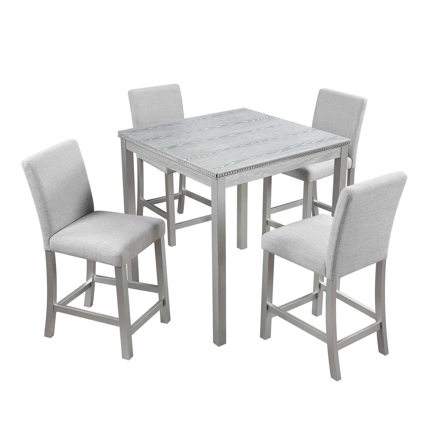 Bybafun Gray Rustic Dining Room Set with Square Table ( Seats 4 )