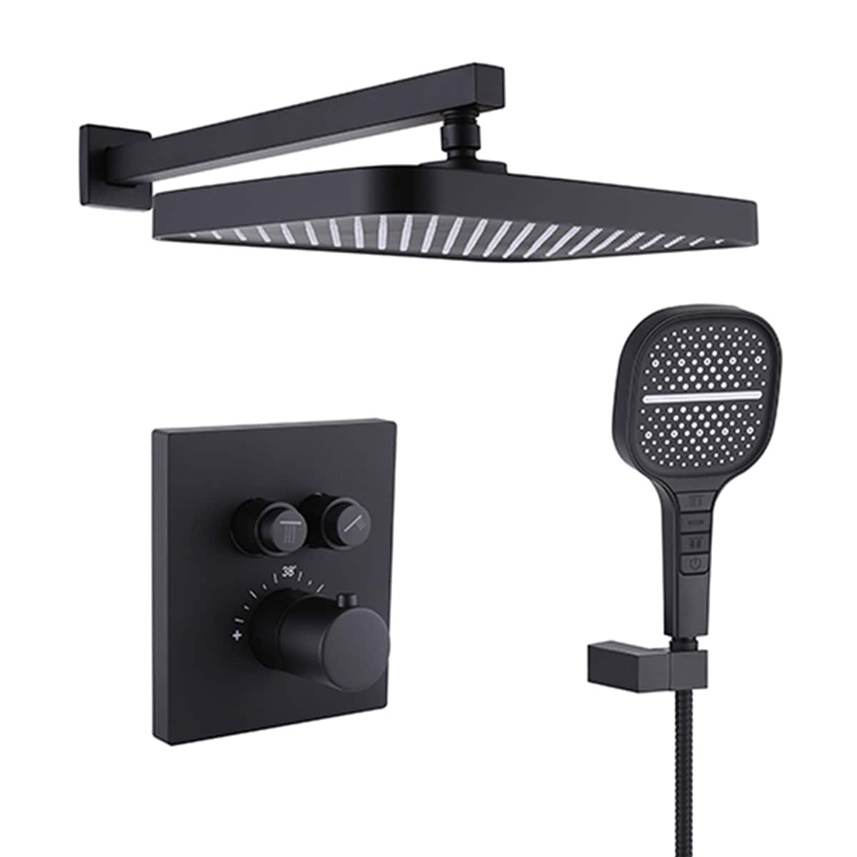 LUCKY ONE Matte Black 13-in Built-In Shower Faucet System with 2-way Diverter ( Thermostatic Valve Included )