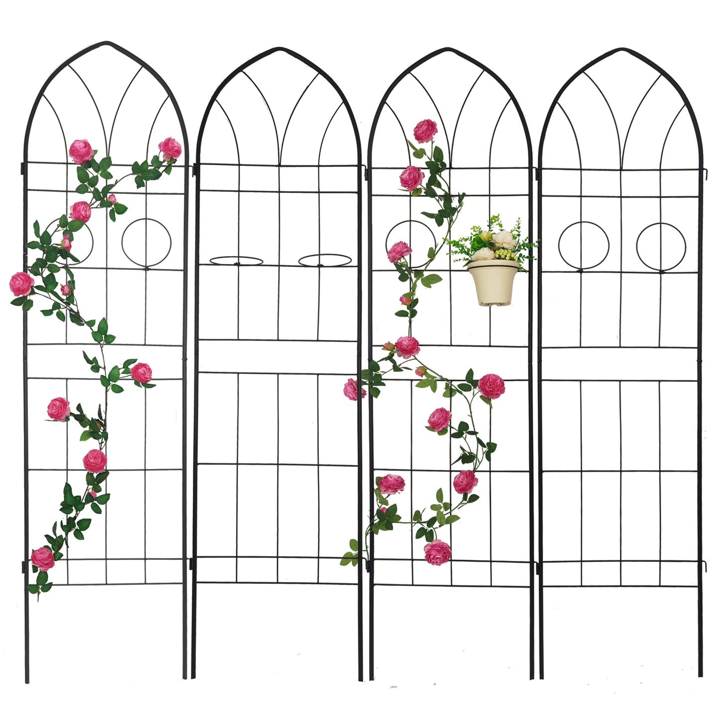 ToolCat 4 Pack 80-Inches W x 78.7-Inches H Black Iron Traditional Garden Trellis For Climbing Plants For Cucumbers For Roses