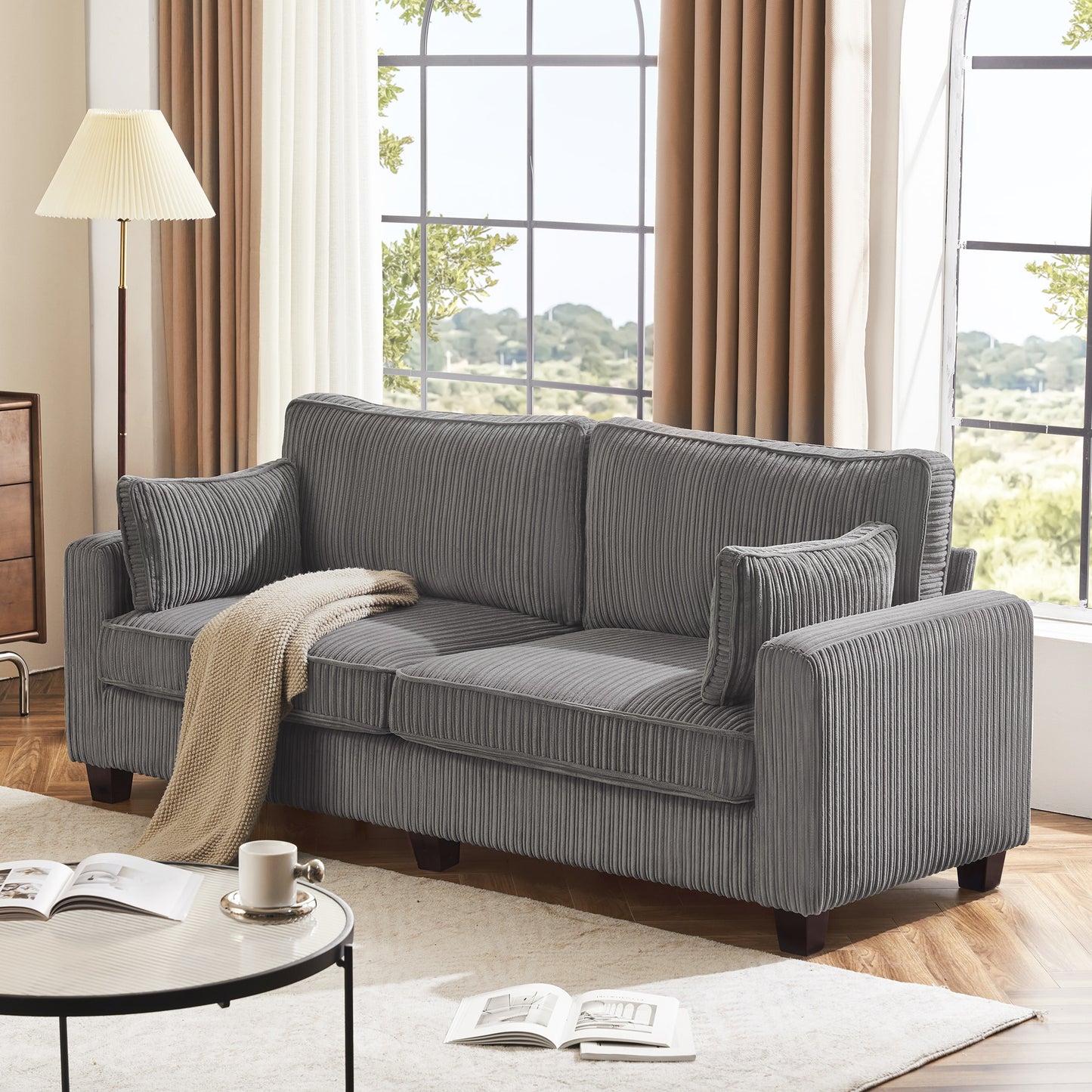 LUE BONA 81-in W Modern Gray 3-seater Sofa with Slipcover