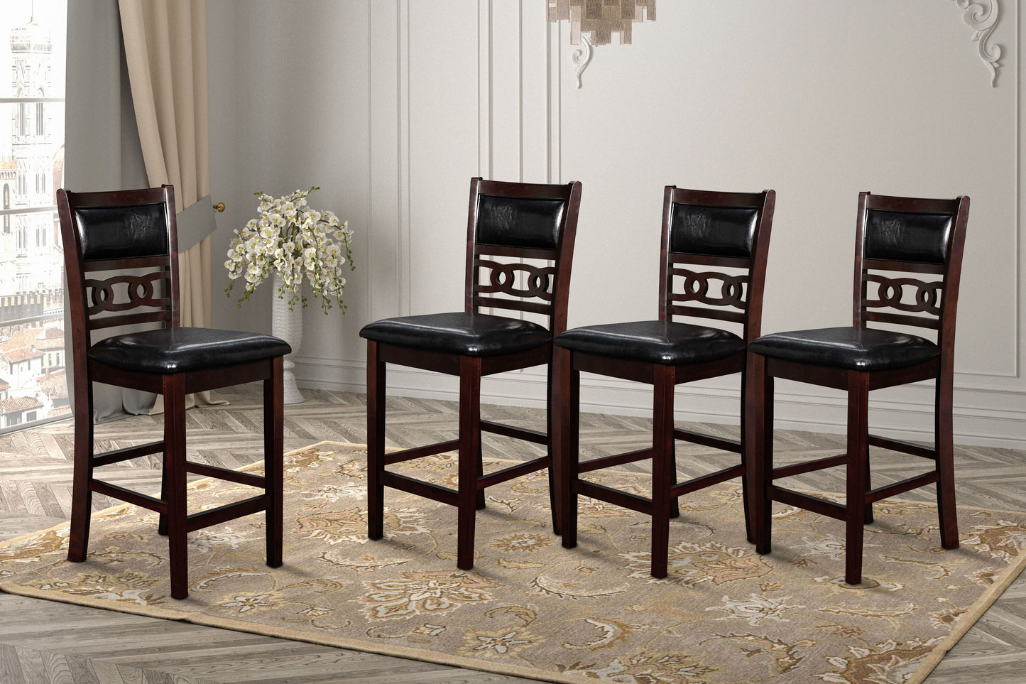 New Classic Furniture Set of 4 Gia Faux Leather Upholstered Dining Side Chair (Wood Frame)