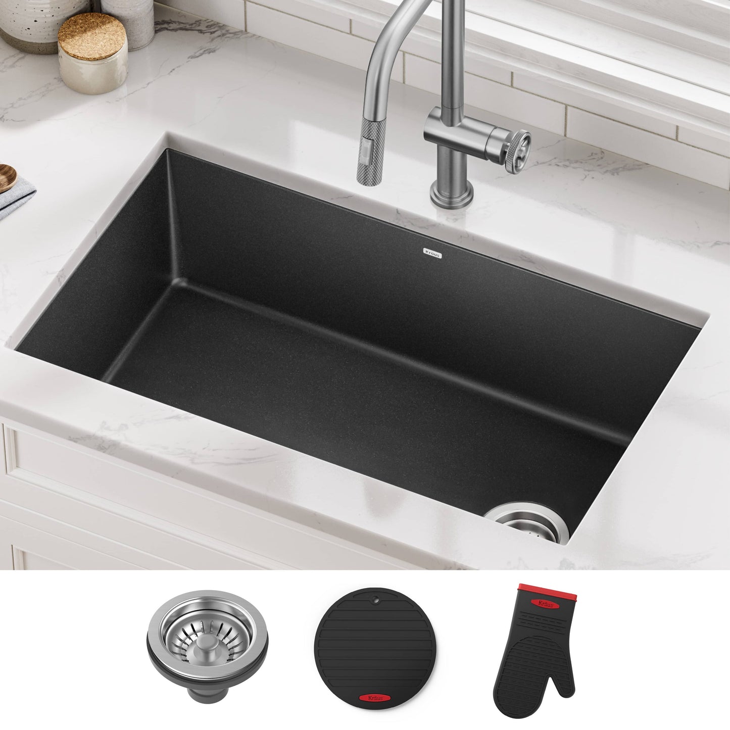 Kraus Forteza Undermount 32-in x 19-in Granite Single bowl Kitchen Sink
