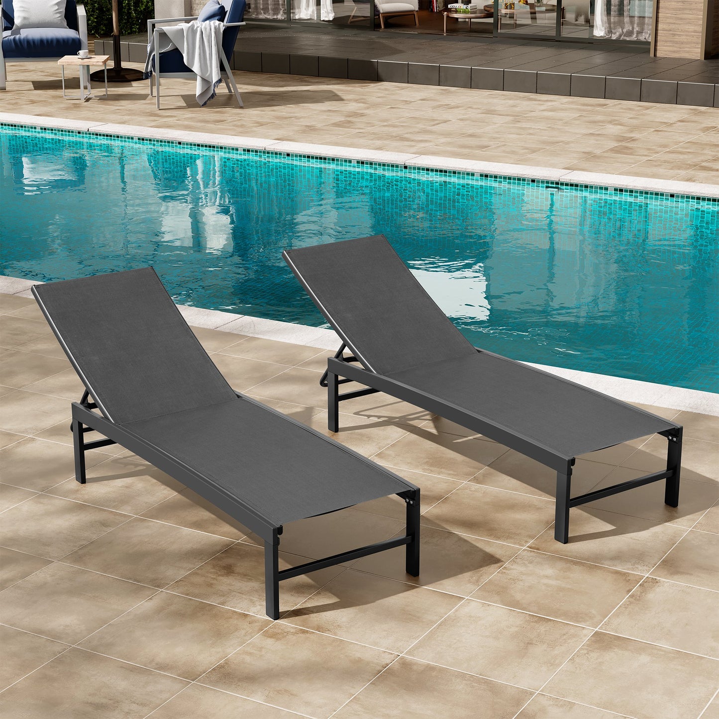 Crestlive Products Set of 2 Brown Metal Frame Stationary Chaise Lounge Chair with Black Mesh Seat